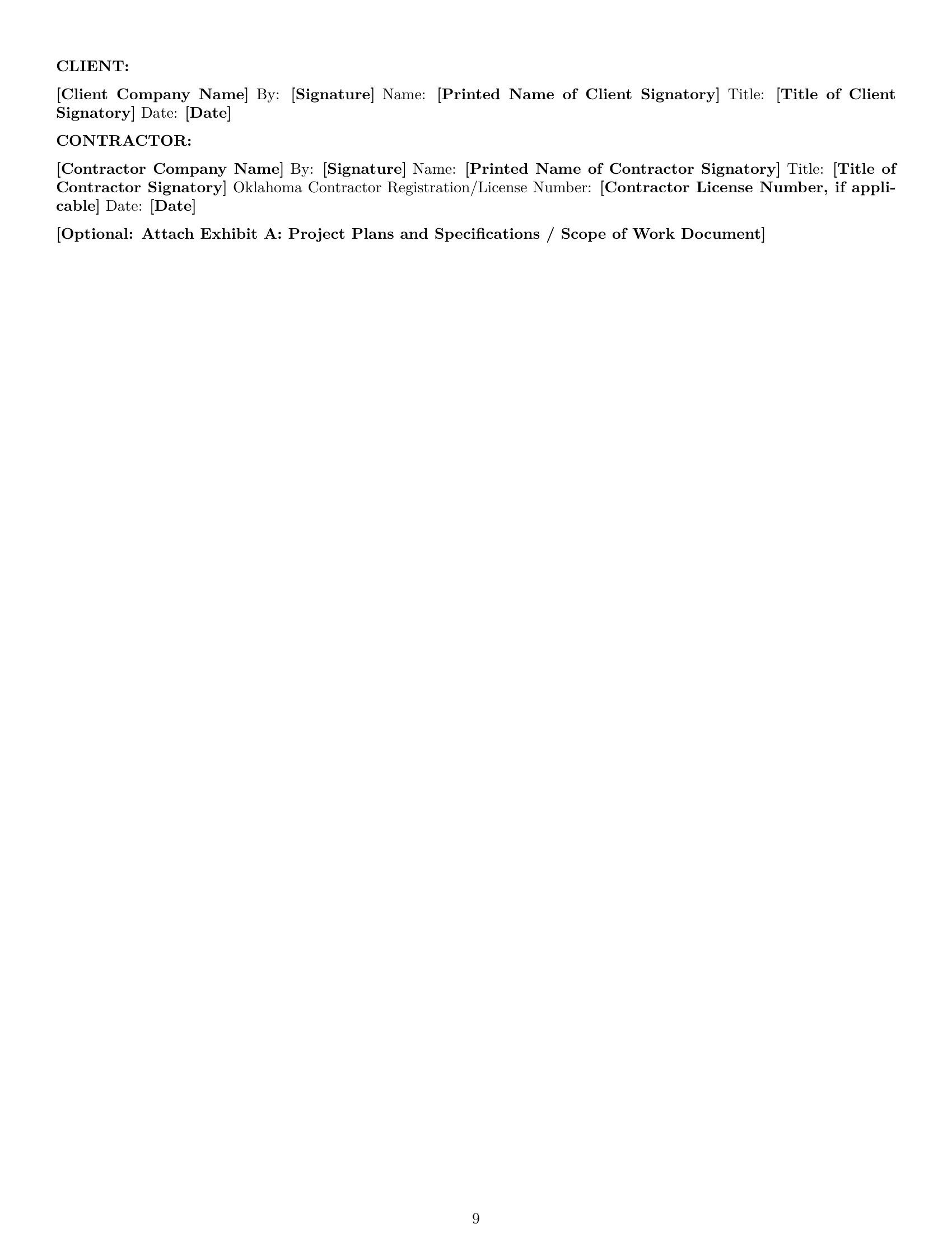 Preview page 9 of Pro Oklahoma construction independent contractor agreement template