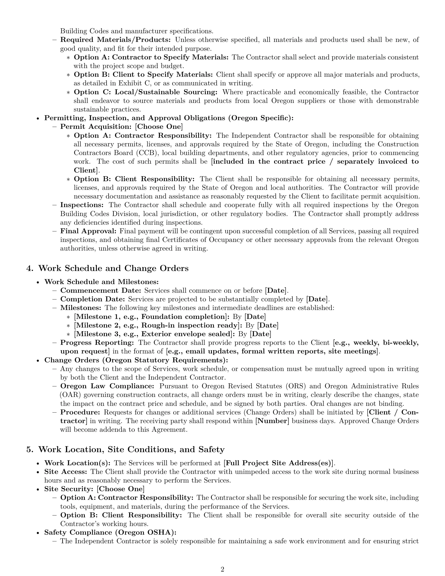 Preview page 2 of Pro Oregon construction independent contractor agreement template