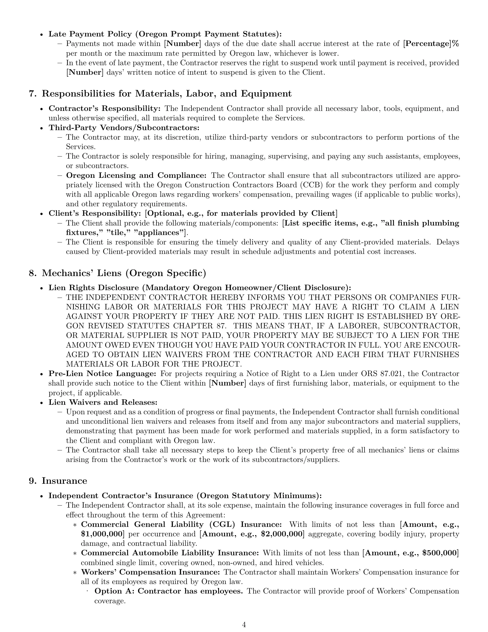 Preview page 4 of Pro Oregon construction independent contractor agreement template