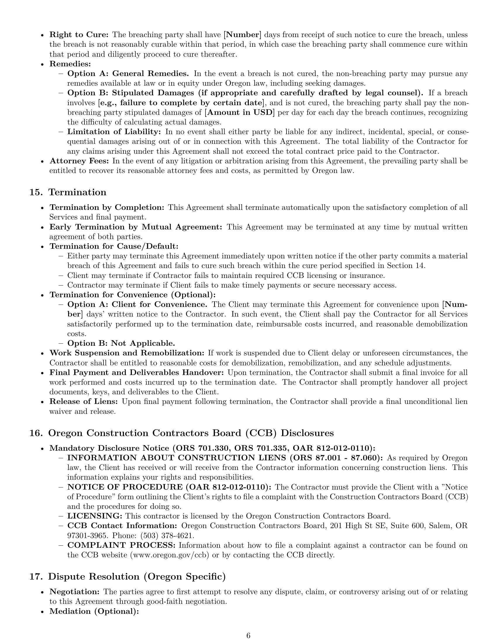 Preview page 6 of Pro Oregon construction independent contractor agreement template