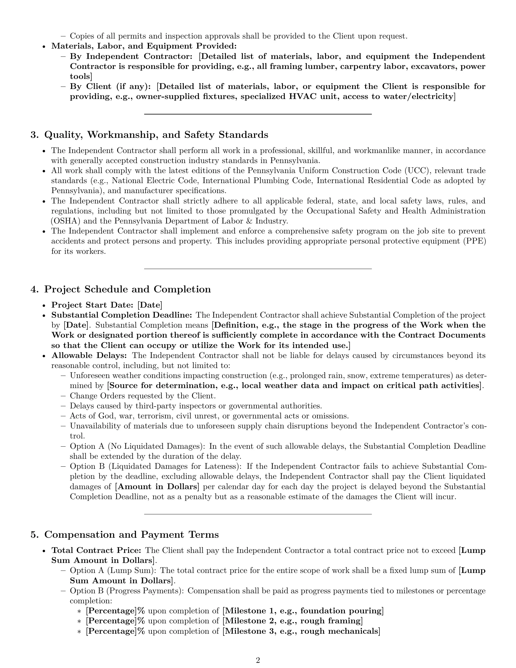 Preview page 2 of Pro Pennsylvania construction independent contractor agreement template