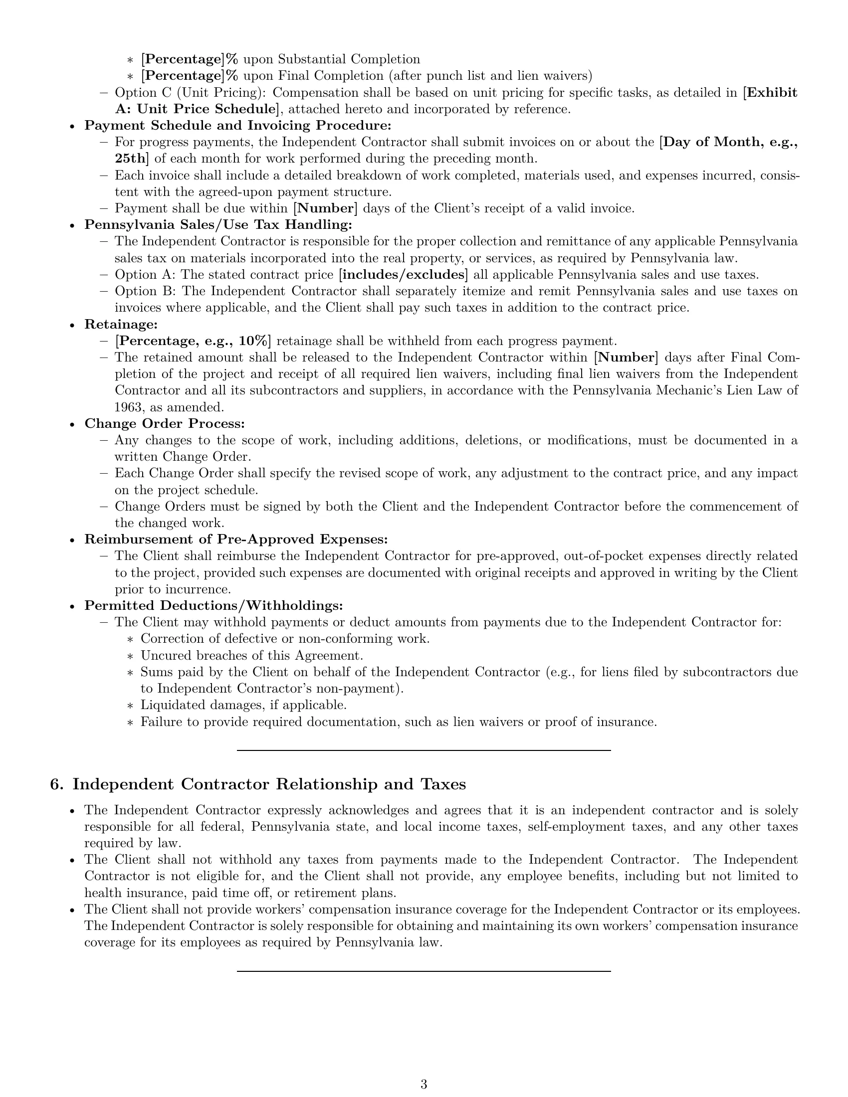 Preview page 3 of Pro Pennsylvania construction independent contractor agreement template