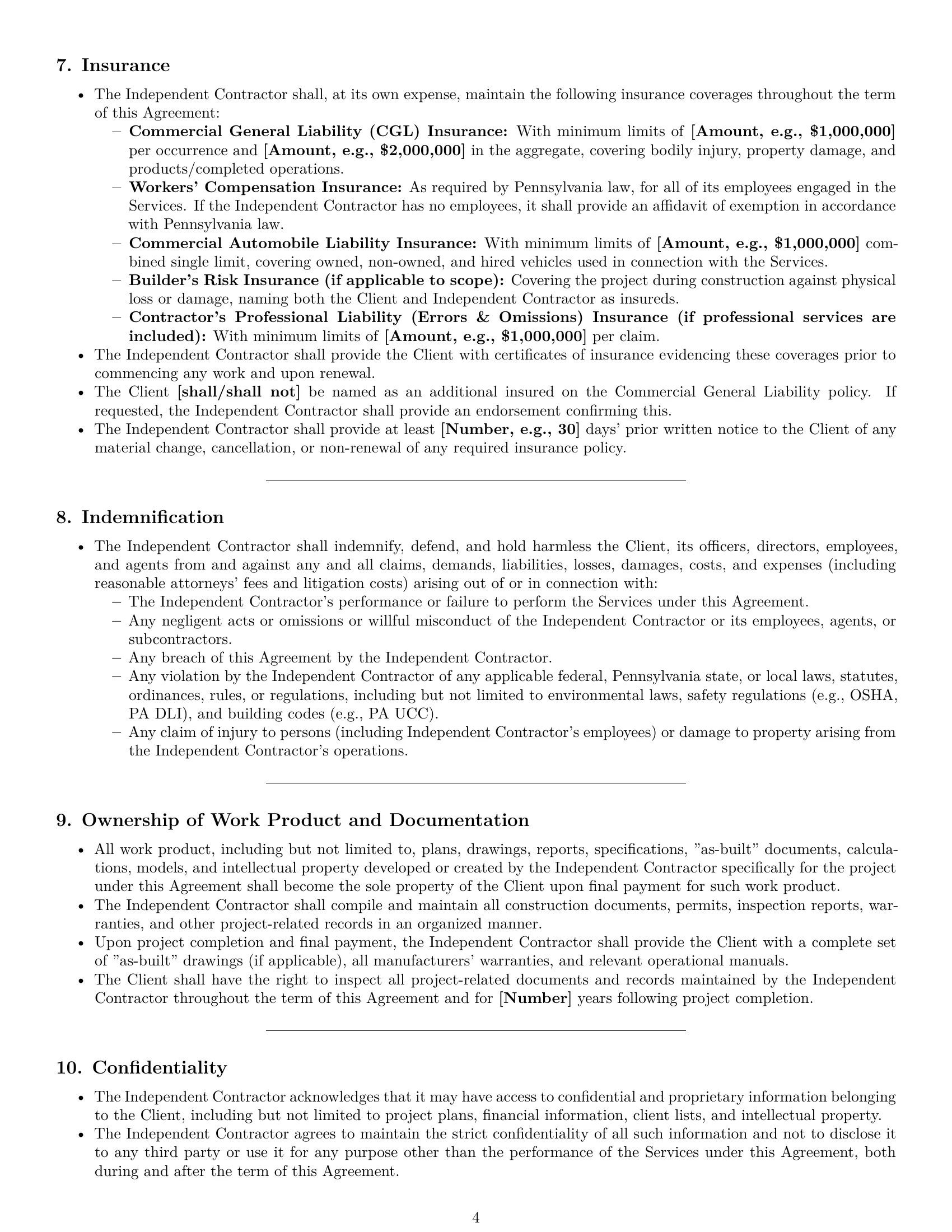 Preview page 4 of Pro Pennsylvania construction independent contractor agreement template
