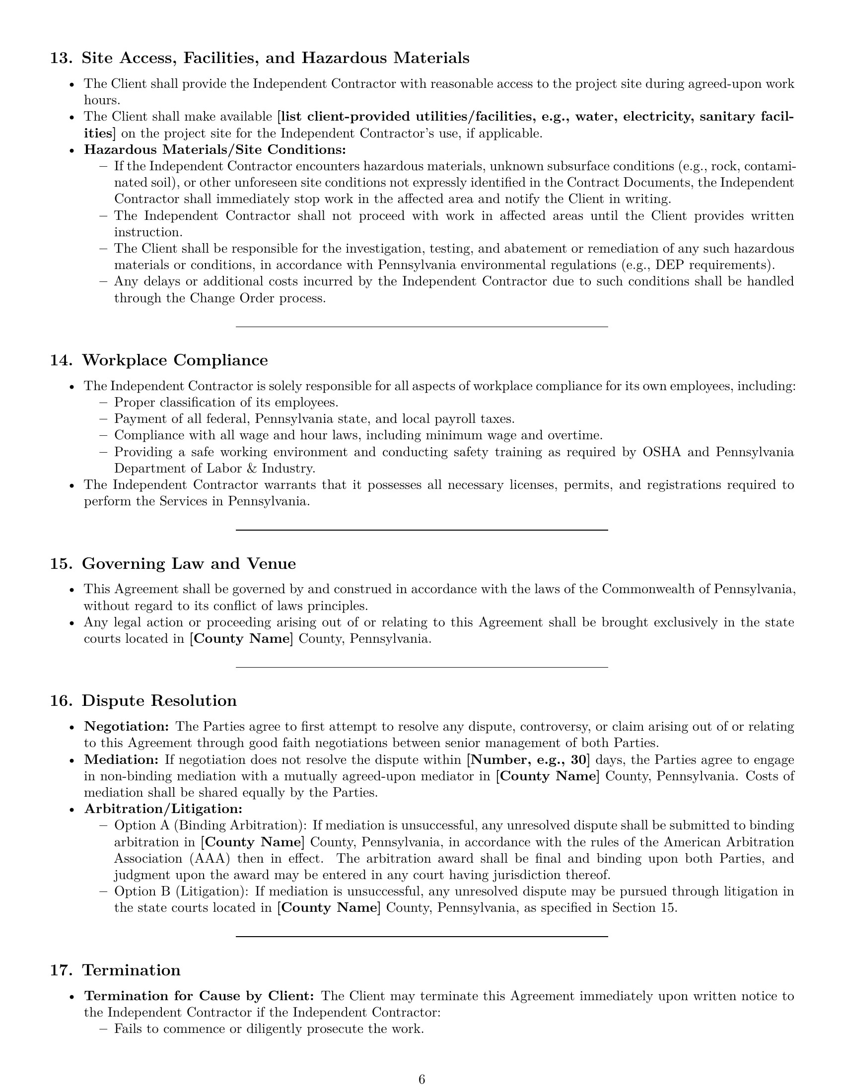 Preview page 6 of Pro Pennsylvania construction independent contractor agreement template