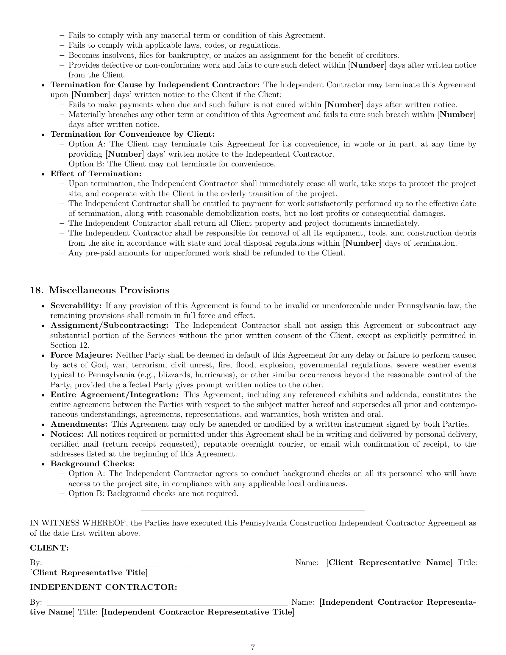 Preview page 7 of Pro Pennsylvania construction independent contractor agreement template