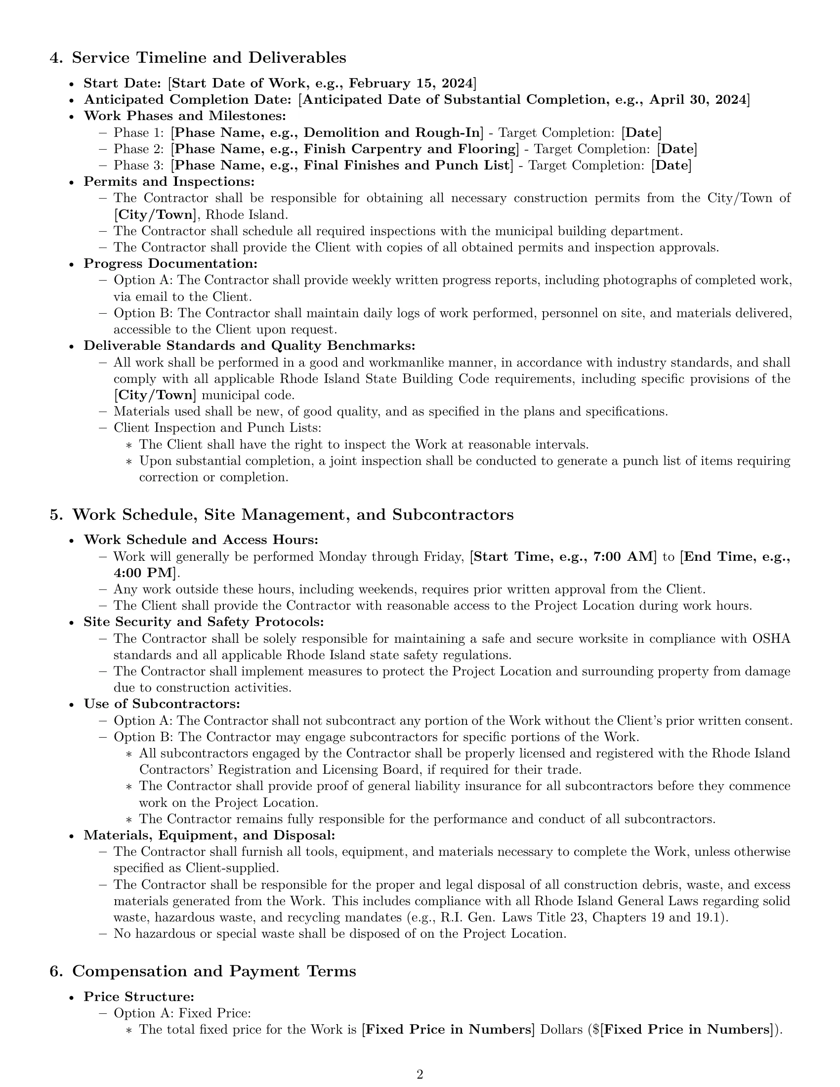 Preview page 2 of Pro Rhode Island construction independent contractor agreement template