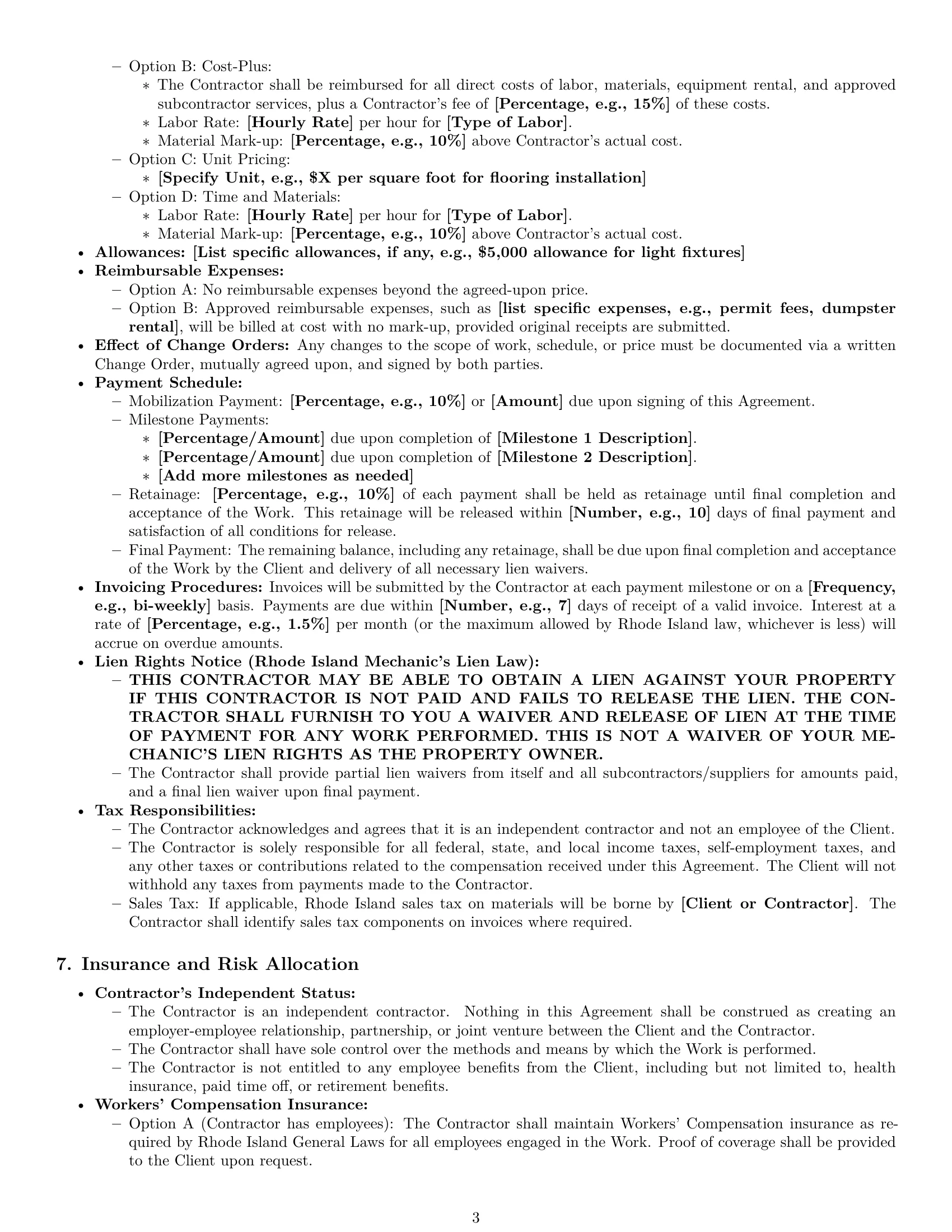 Preview page 3 of Pro Rhode Island construction independent contractor agreement template