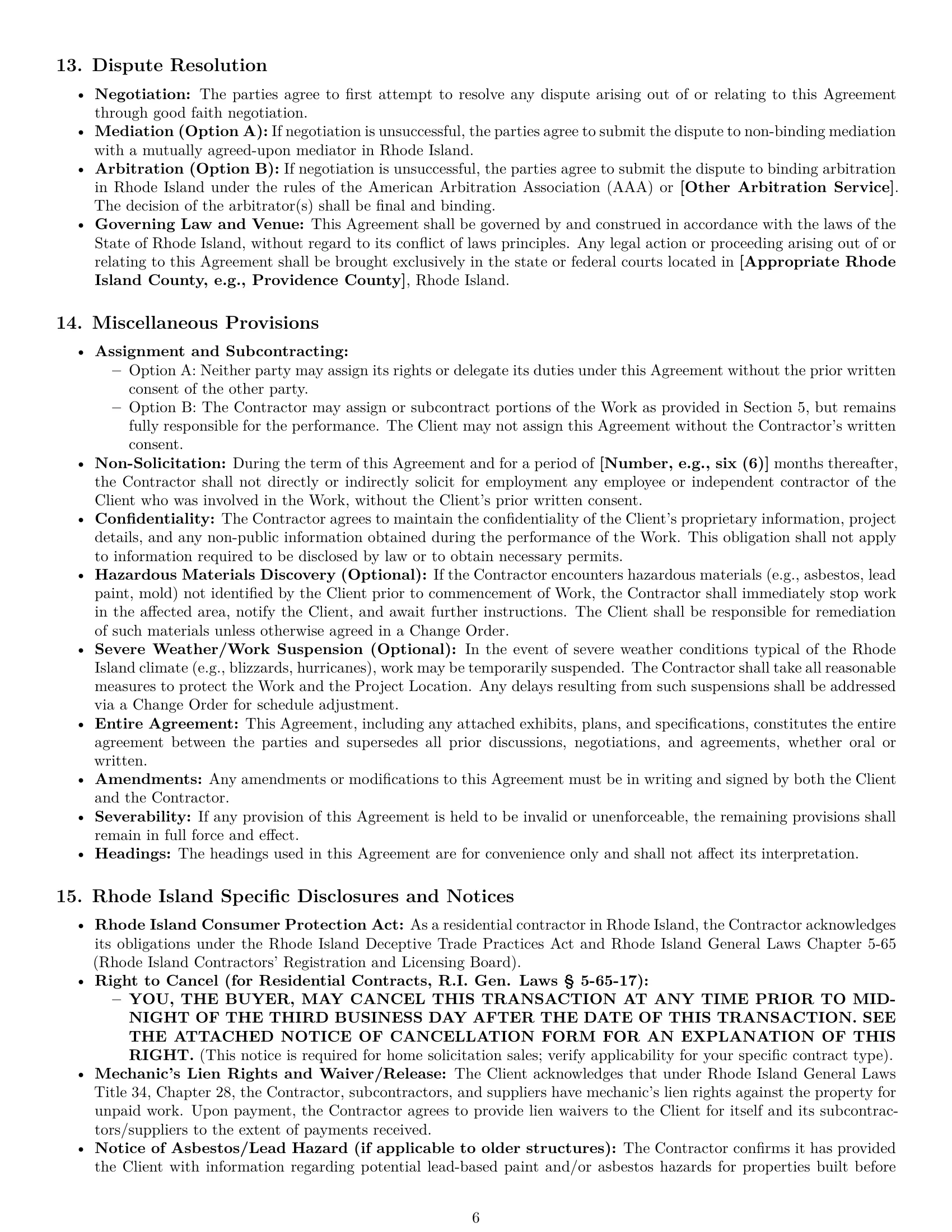 Preview page 6 of Pro Rhode Island construction independent contractor agreement template