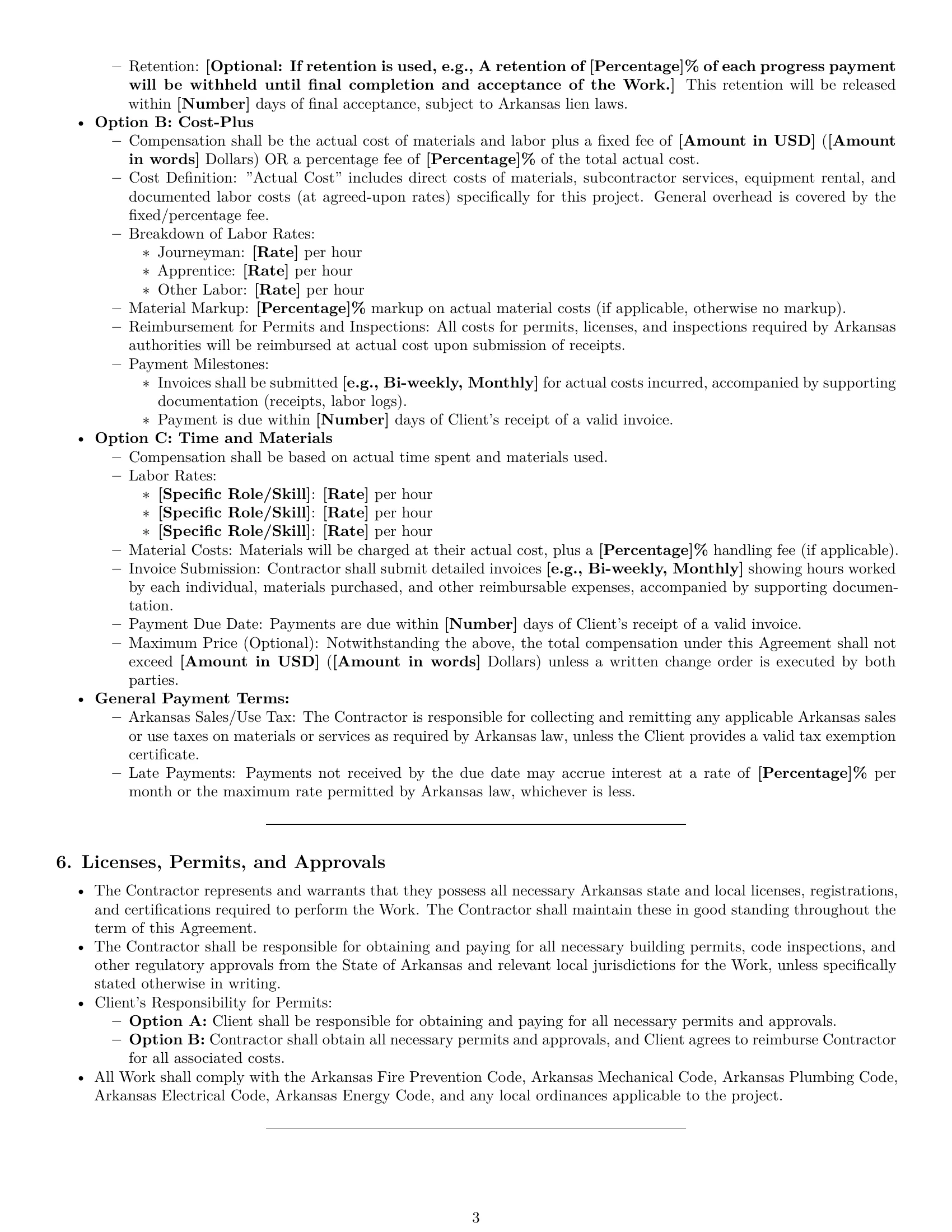 Preview page 3 of Pro Arkansas construction independent contractor agreement template