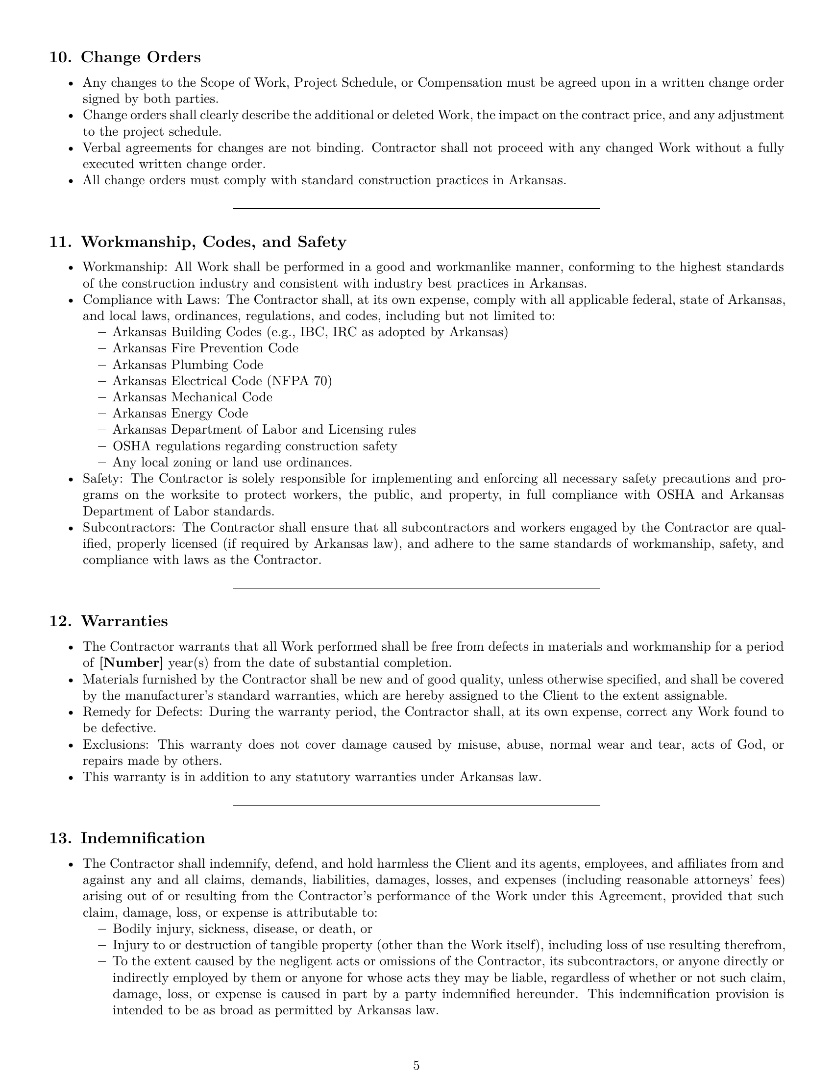 Preview page 5 of Pro Arkansas construction independent contractor agreement template