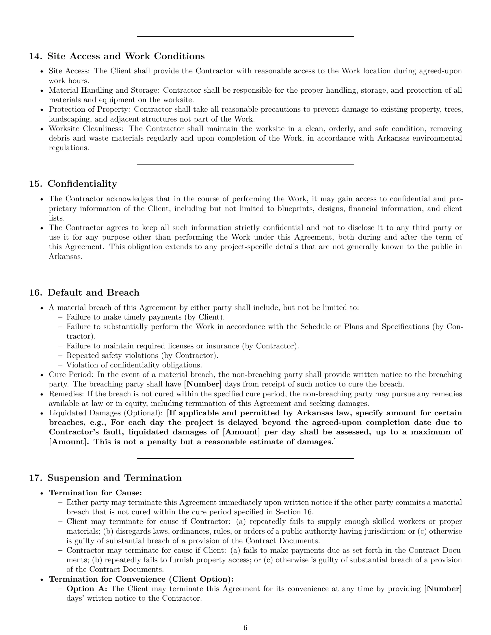 Preview page 6 of Pro Arkansas construction independent contractor agreement template