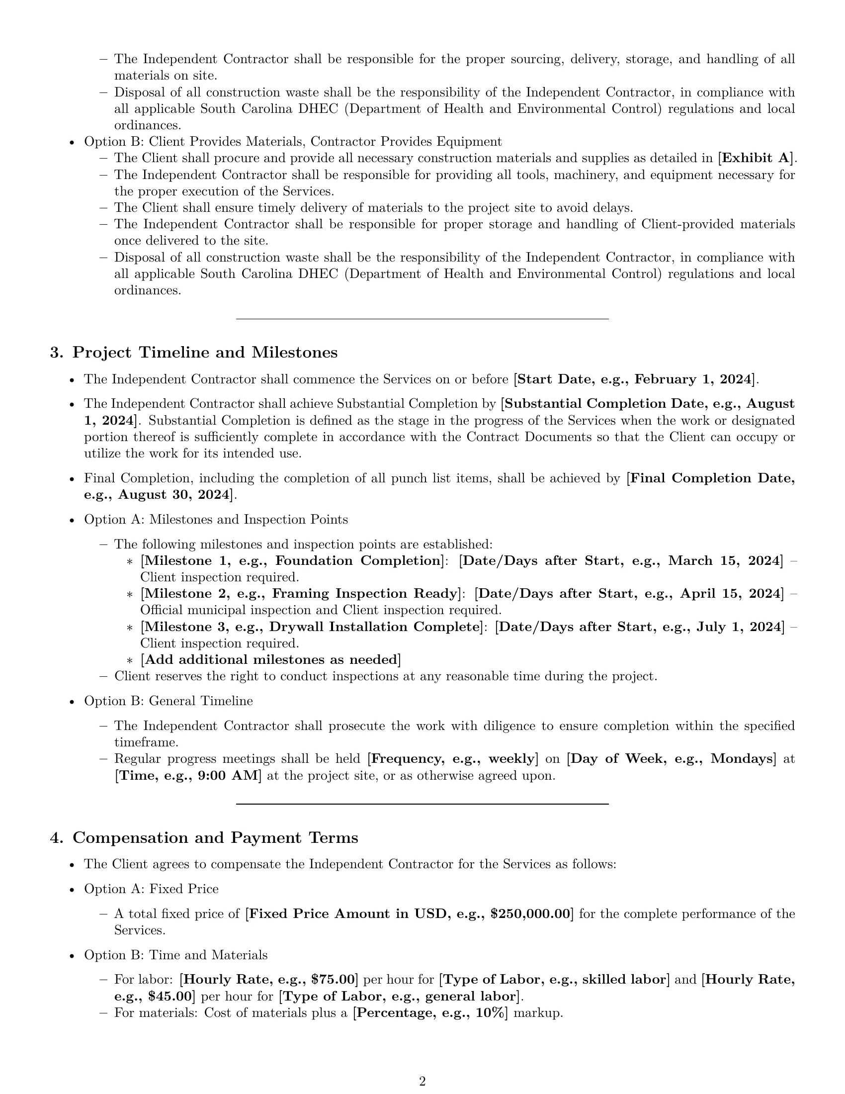 Preview page 2 of Pro South Carolina construction independent contractor agreement template
