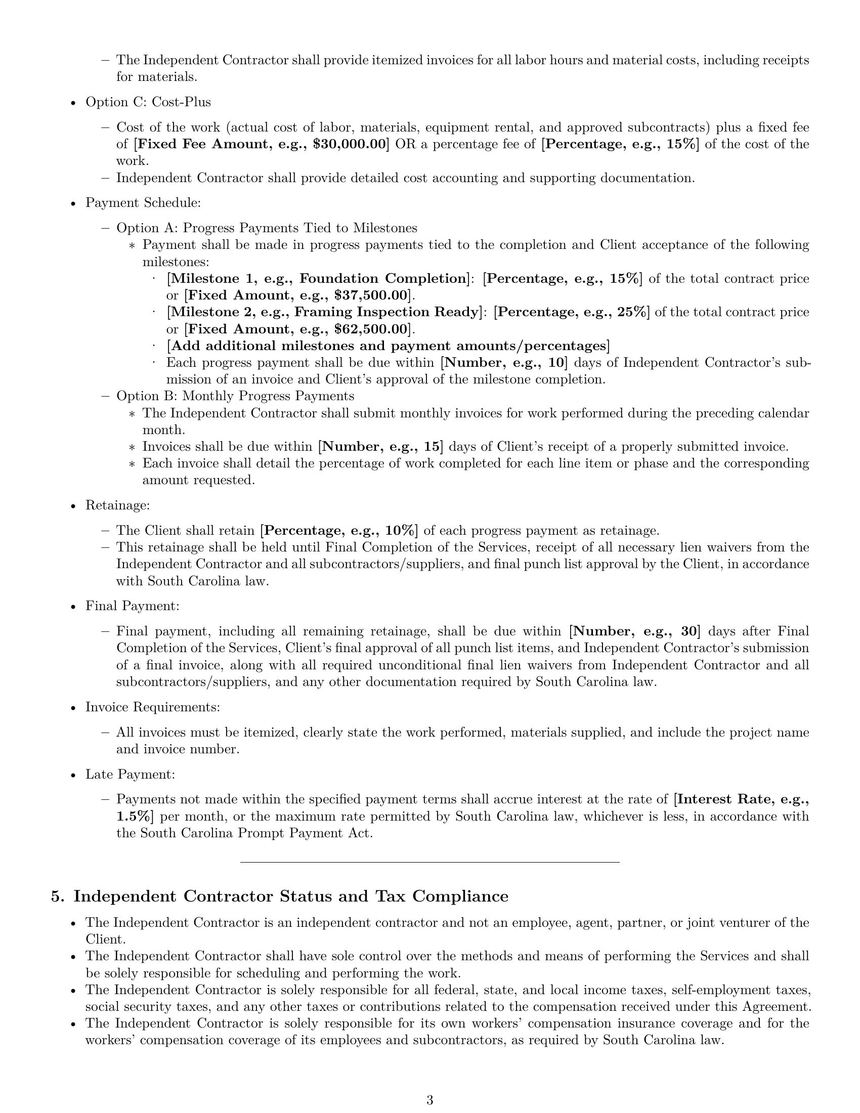 Preview page 3 of Pro South Carolina construction independent contractor agreement template