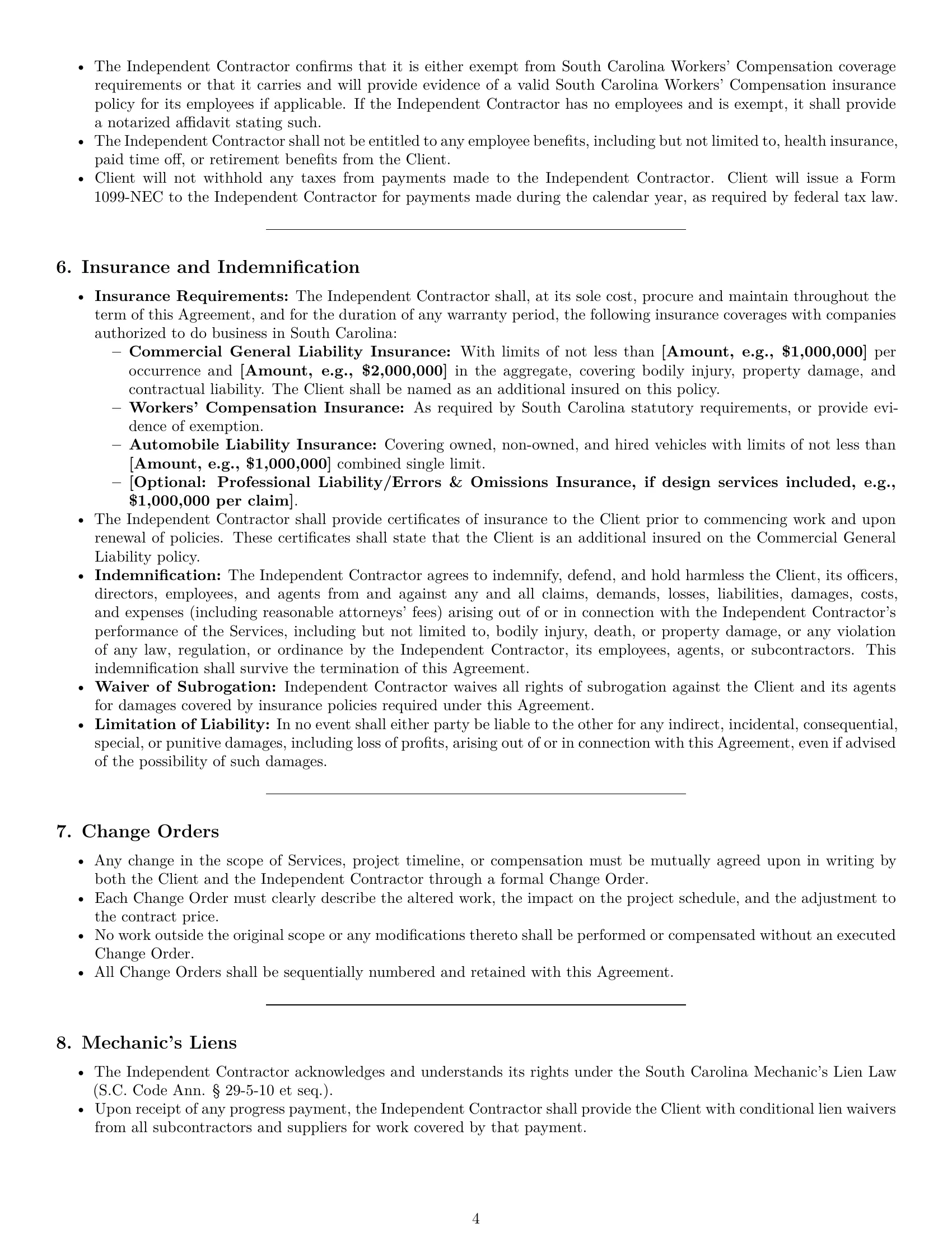 Preview page 4 of Pro South Carolina construction independent contractor agreement template
