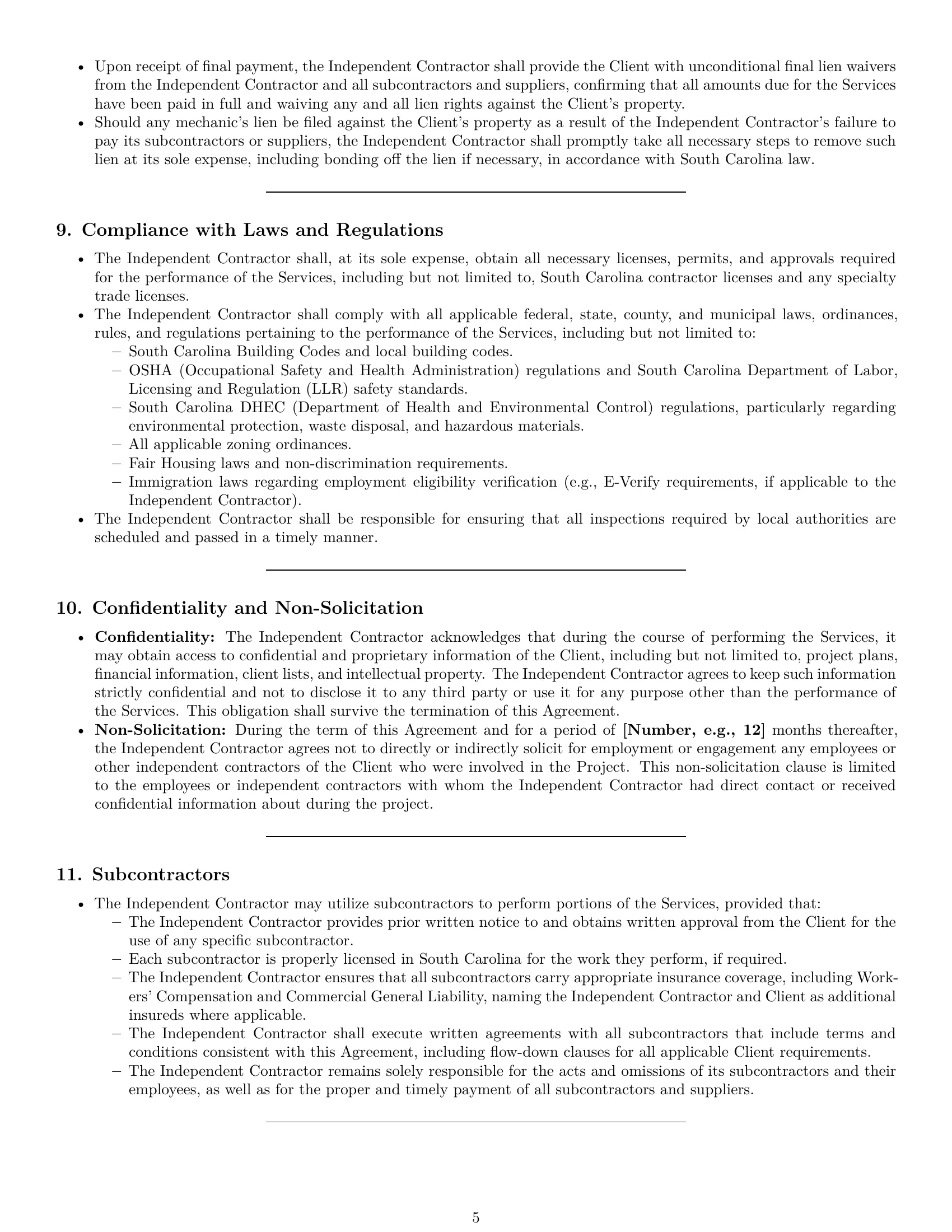 Preview page 5 of Pro South Carolina construction independent contractor agreement template