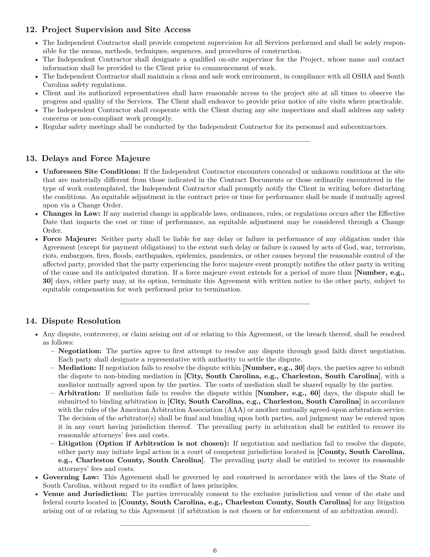 Preview page 6 of Pro South Carolina construction independent contractor agreement template