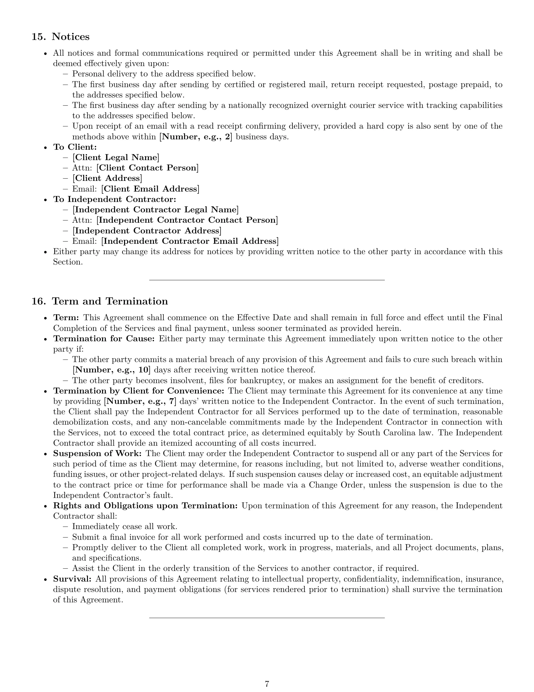 Preview page 7 of Pro South Carolina construction independent contractor agreement template