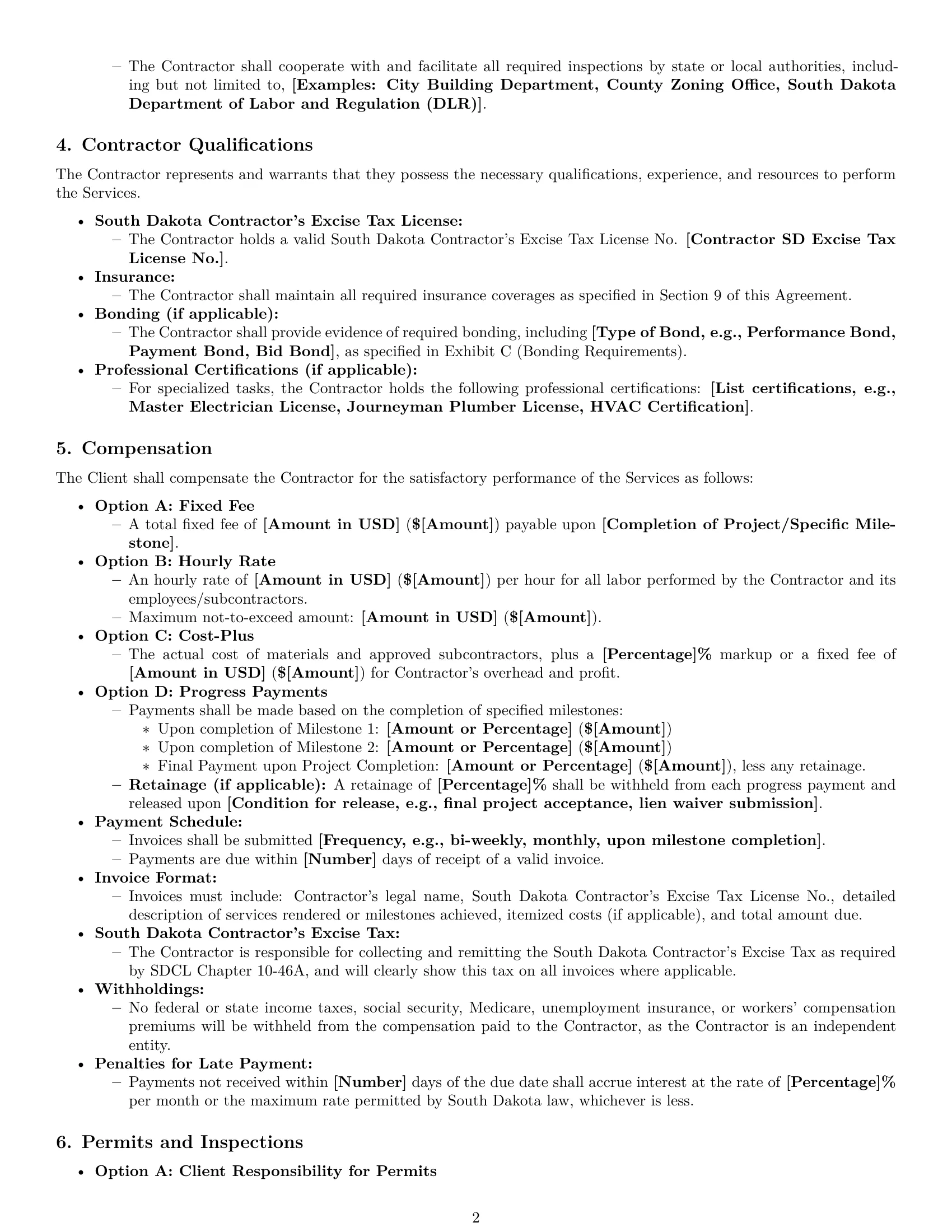 Preview page 2 of Pro South Dakota construction independent contractor agreement template