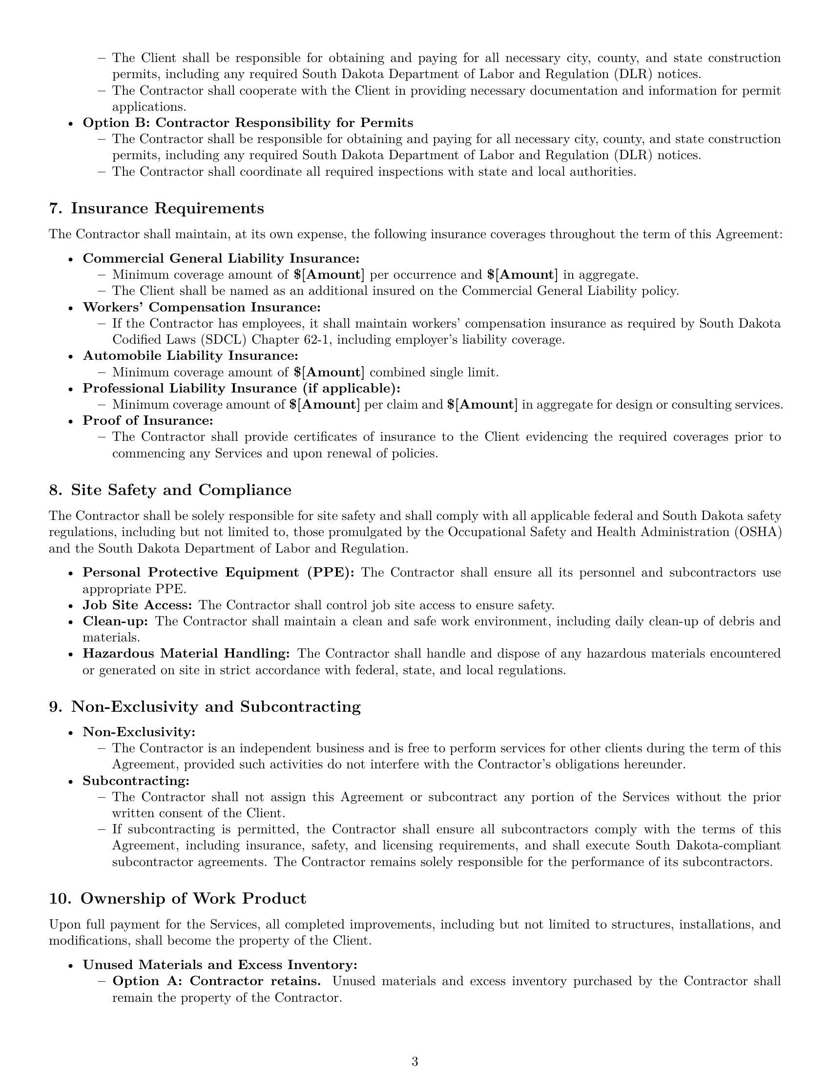 Preview page 3 of Pro South Dakota construction independent contractor agreement template