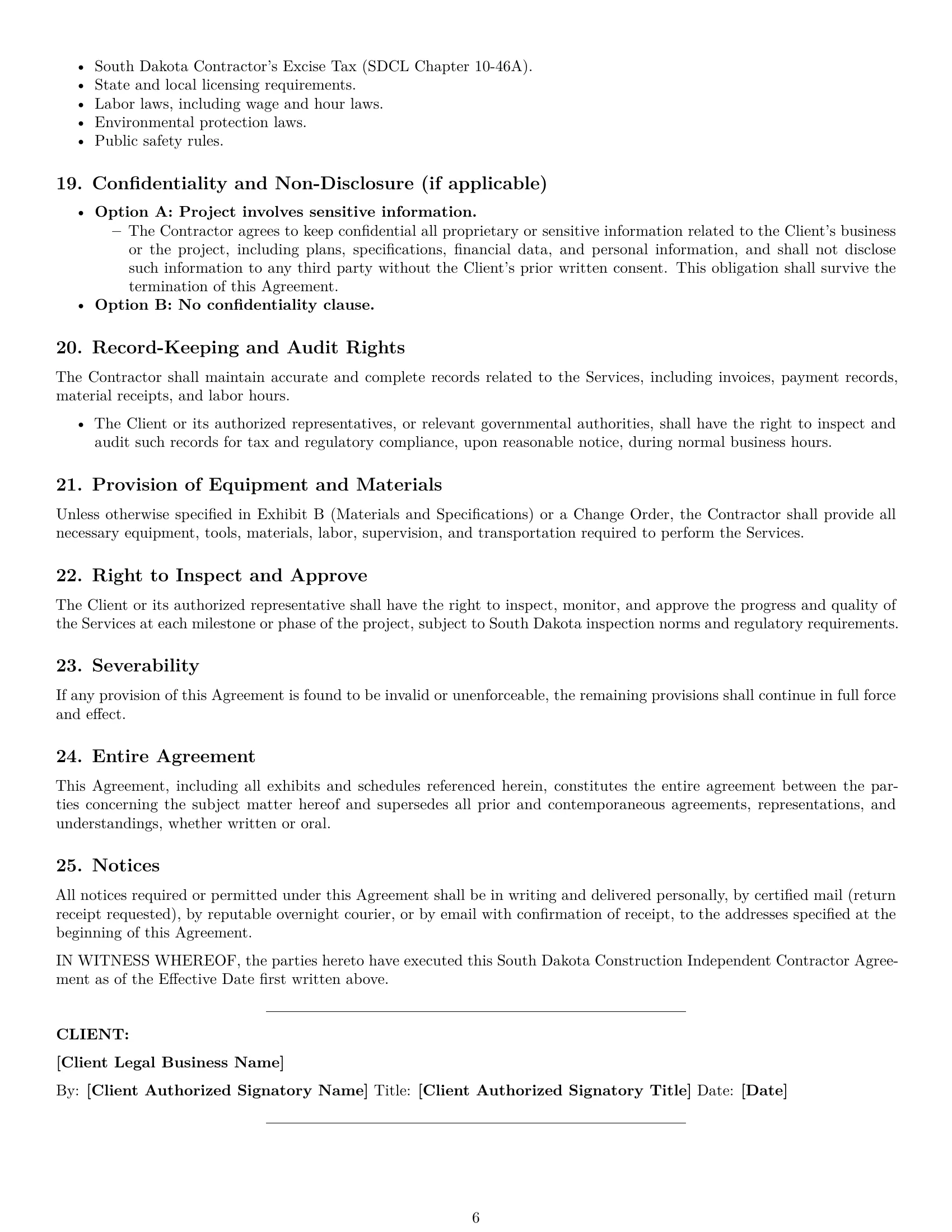 Preview page 6 of Pro South Dakota construction independent contractor agreement template