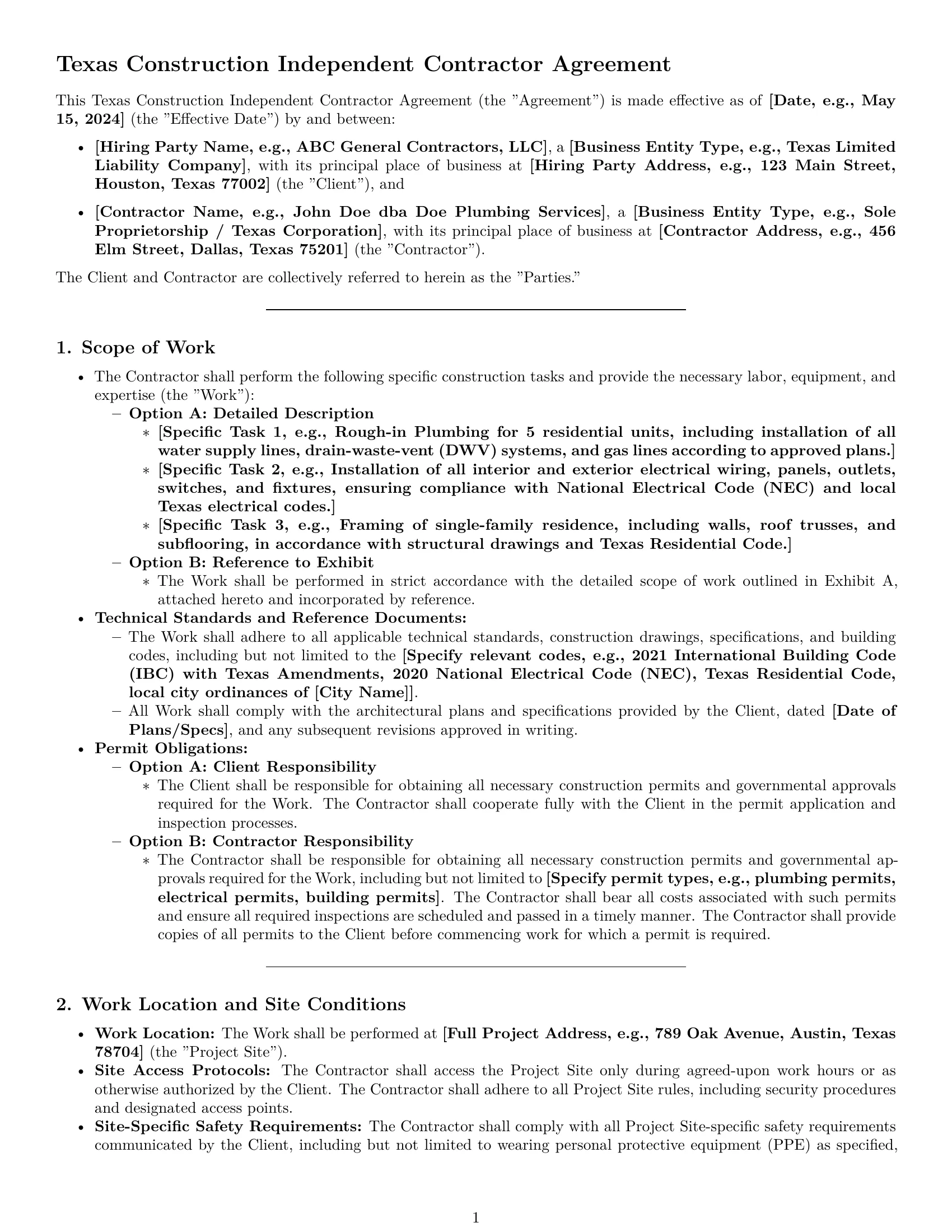 Preview page 1 of Pro Texas construction independent contractor agreement template