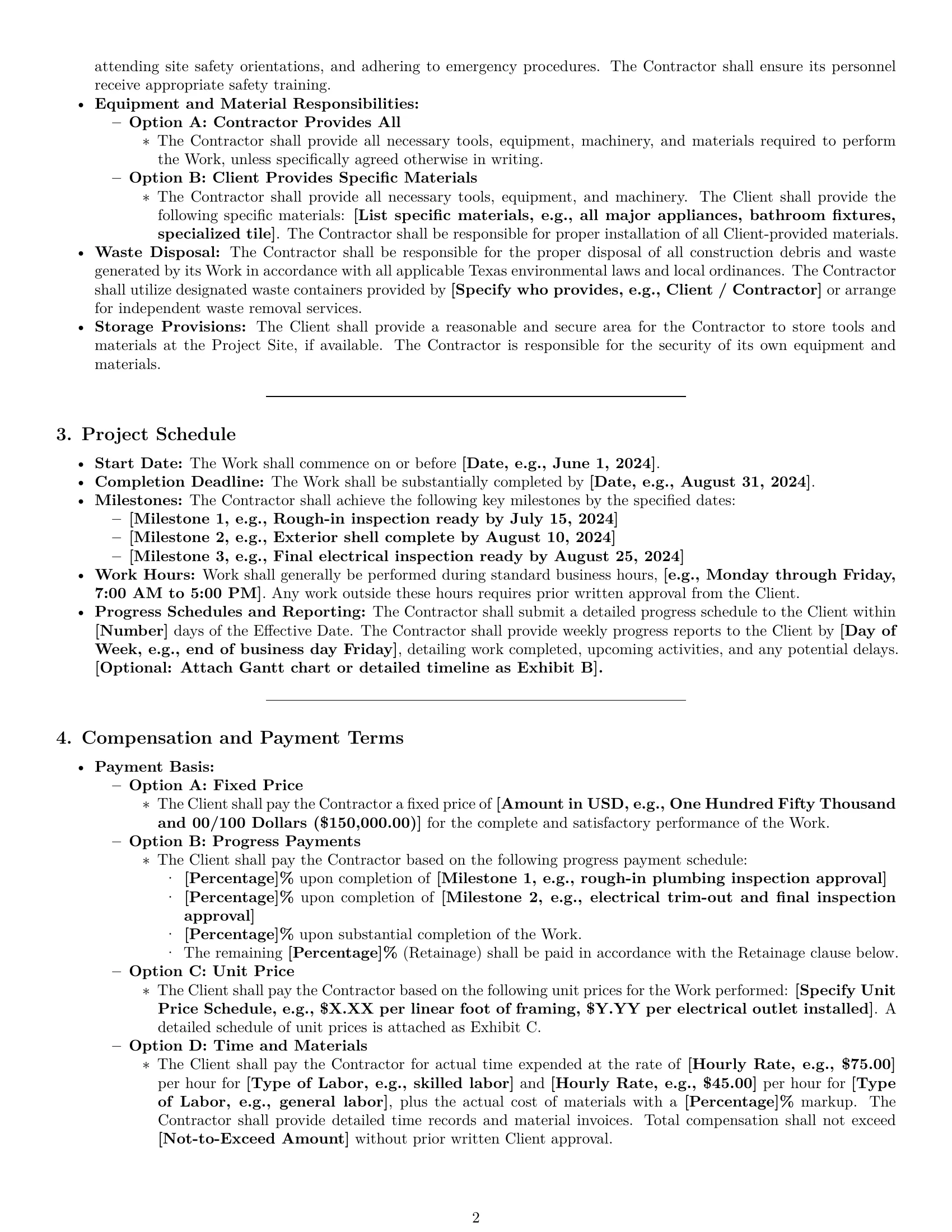 Preview page 2 of Pro Texas construction independent contractor agreement template