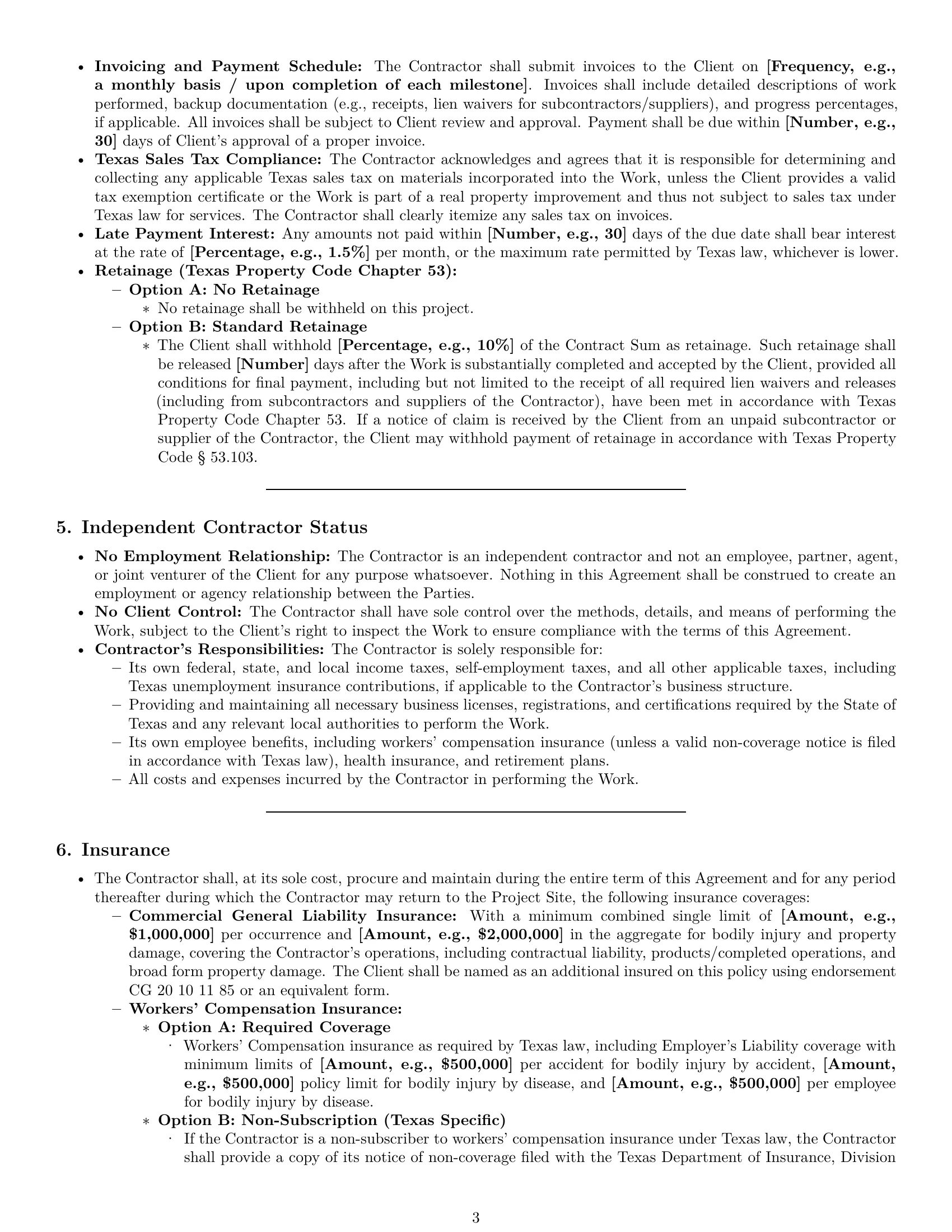 Preview page 3 of Pro Texas construction independent contractor agreement template