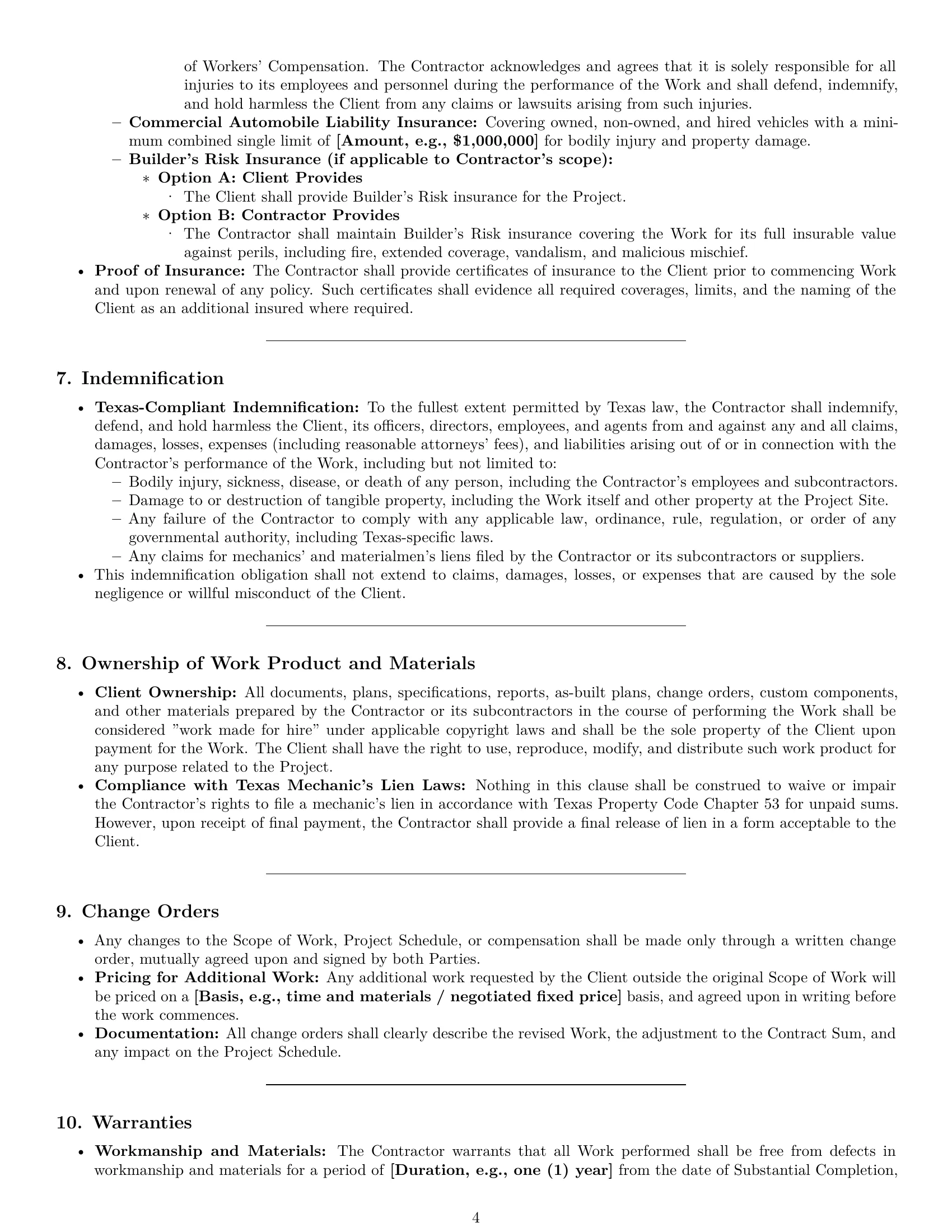 Preview page 4 of Pro Texas construction independent contractor agreement template