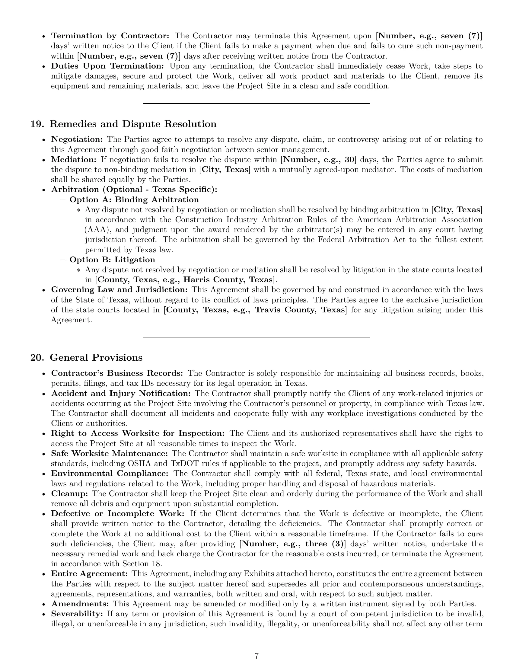 Preview page 7 of Pro Texas construction independent contractor agreement template