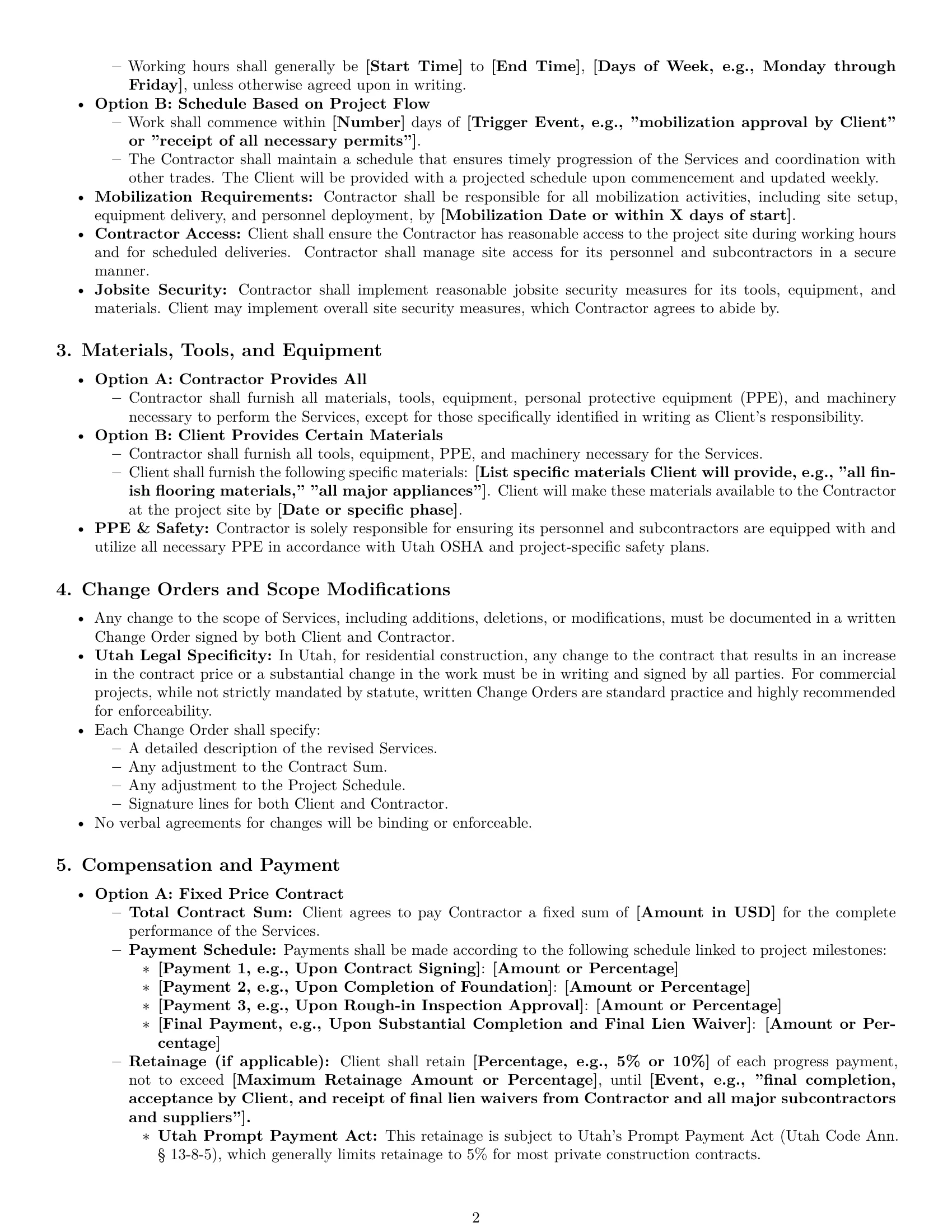 Preview page 2 of Pro Utah construction independent contractor agreement template