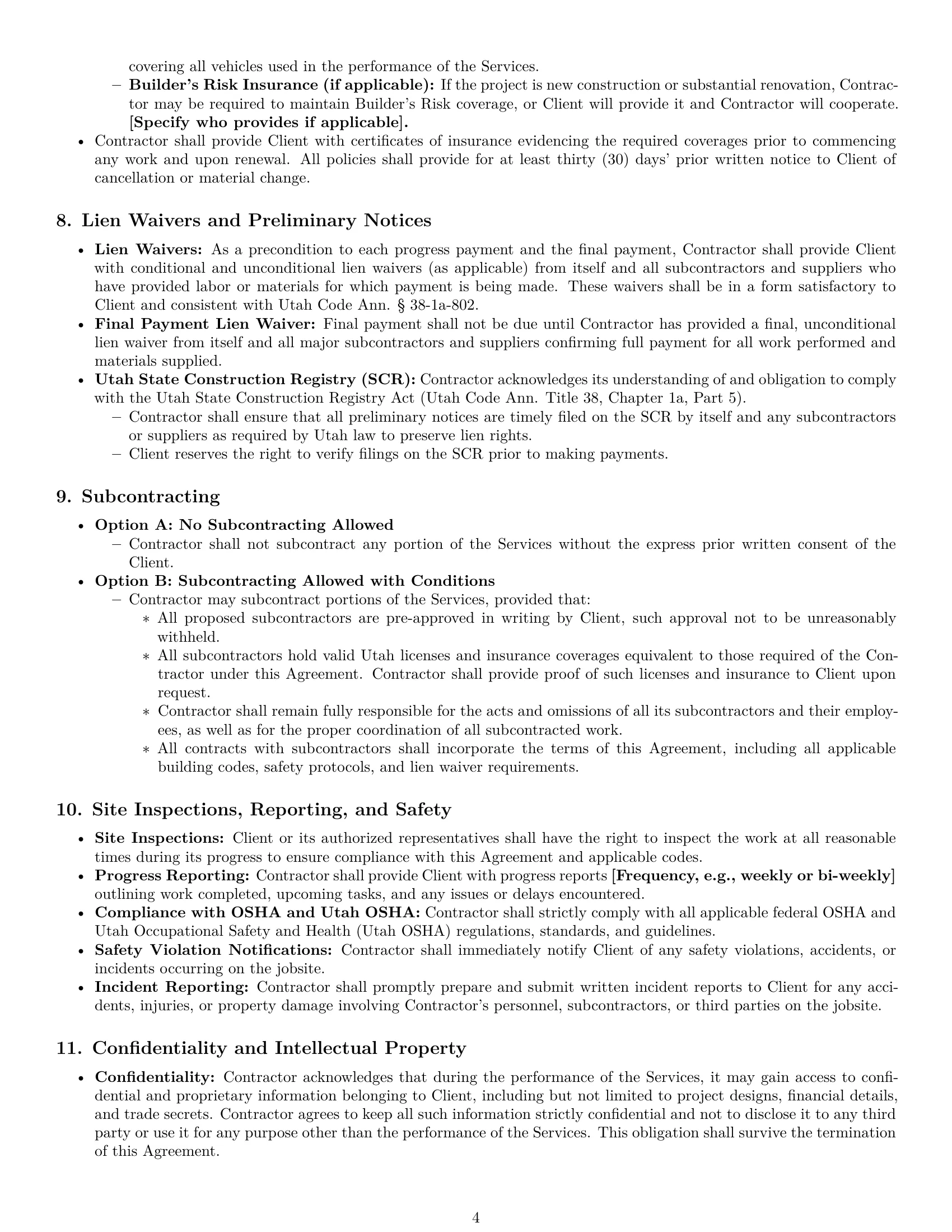Preview page 4 of Pro Utah construction independent contractor agreement template