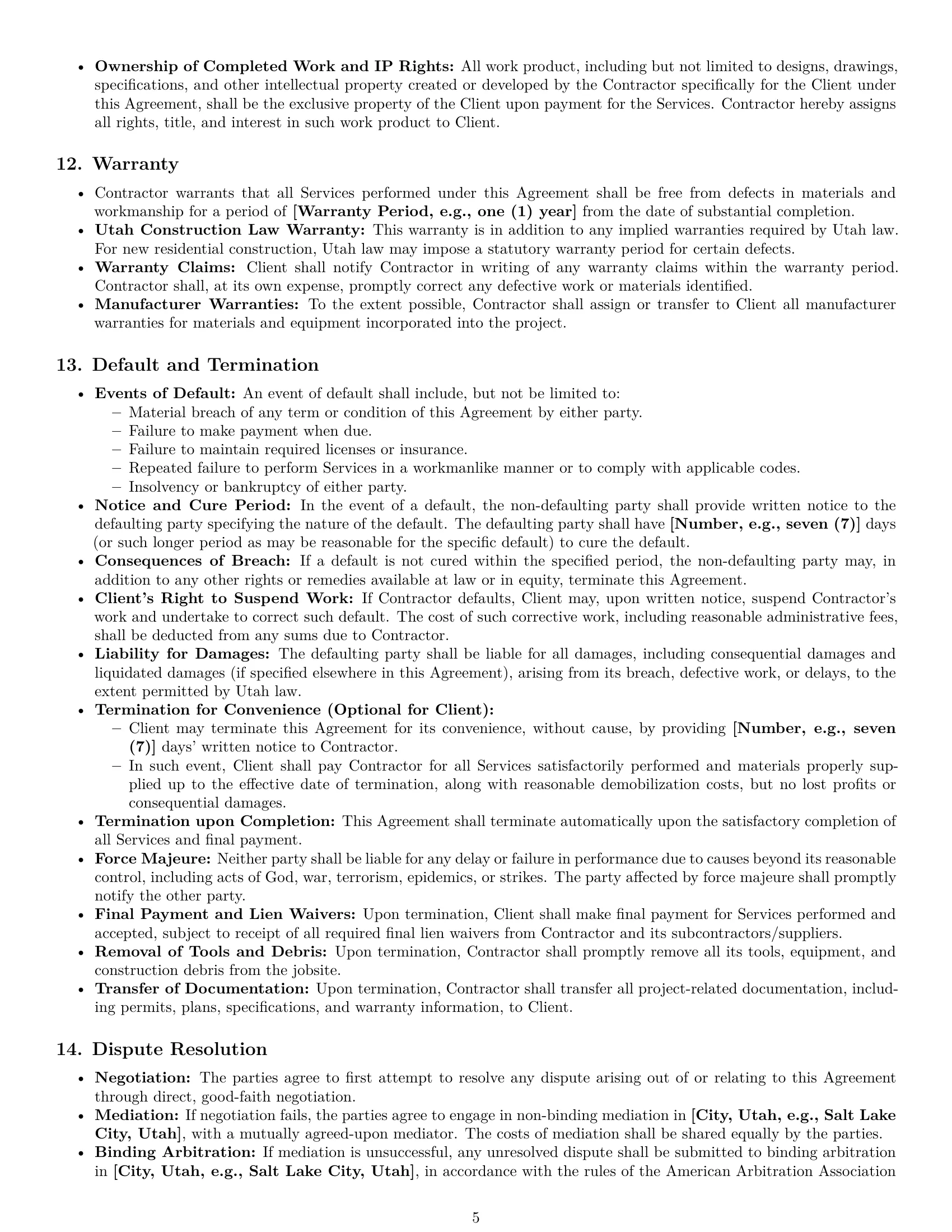 Preview page 5 of Pro Utah construction independent contractor agreement template