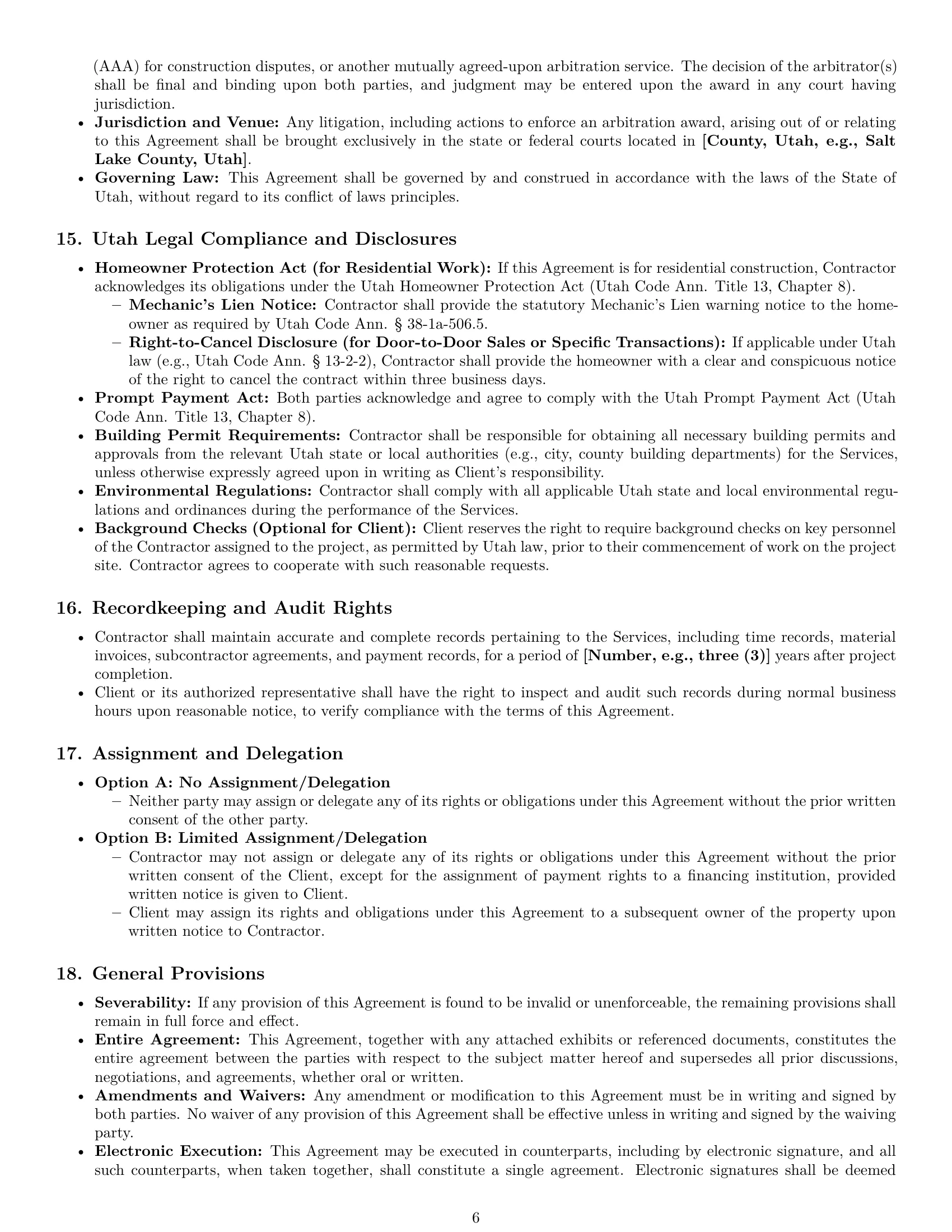 Preview page 6 of Pro Utah construction independent contractor agreement template
