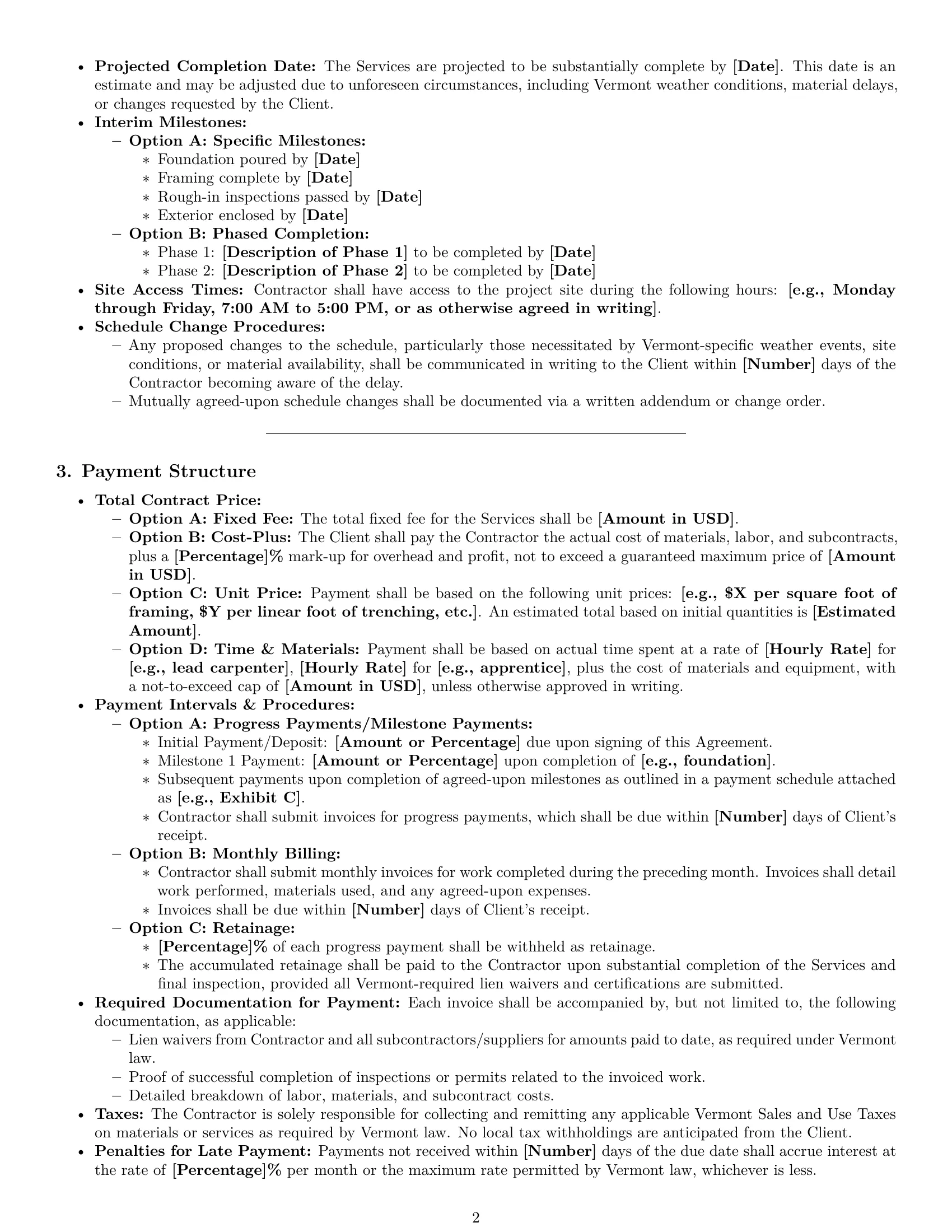 Preview page 2 of Pro Vermont construction independent contractor agreement template