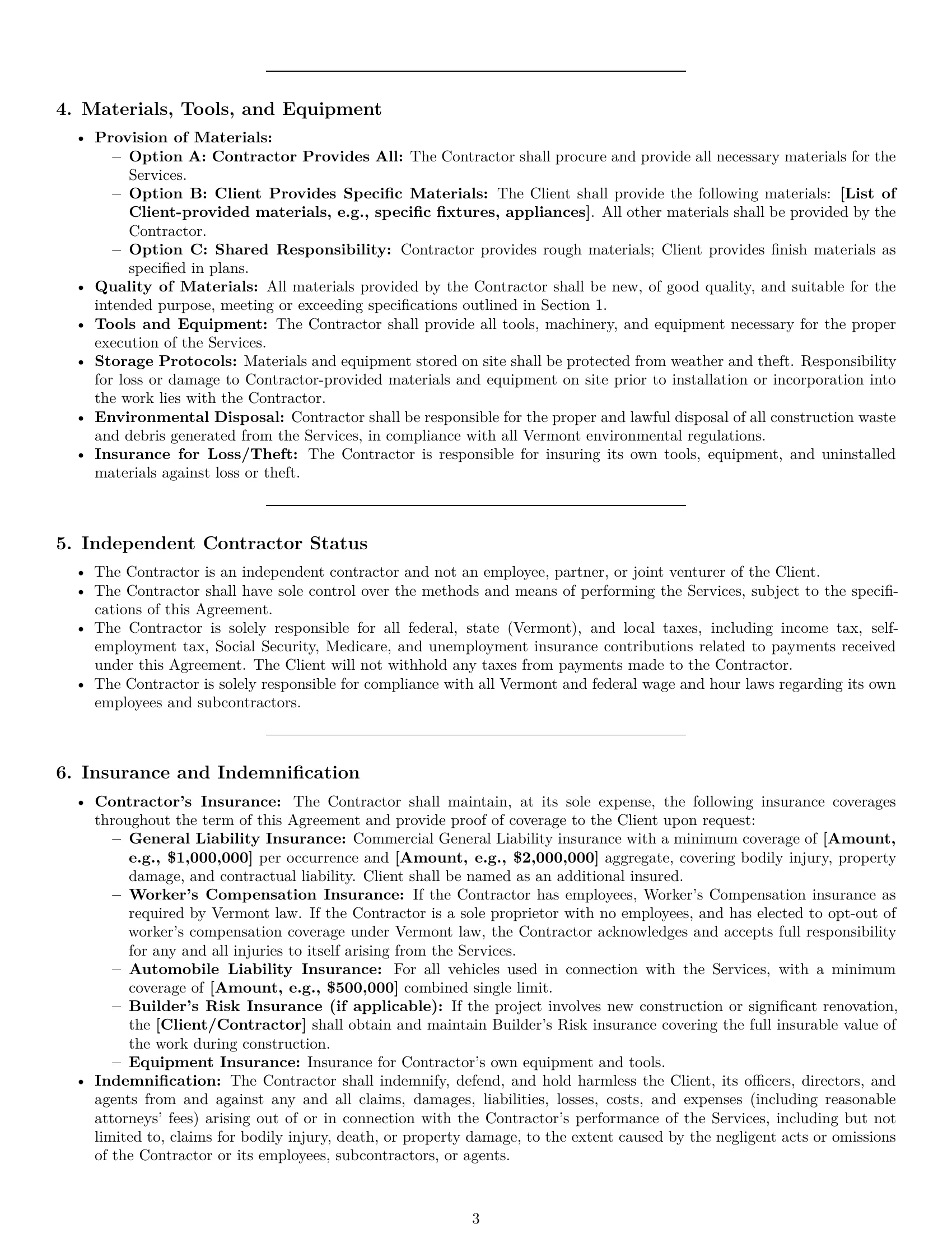 Preview page 3 of Pro Vermont construction independent contractor agreement template