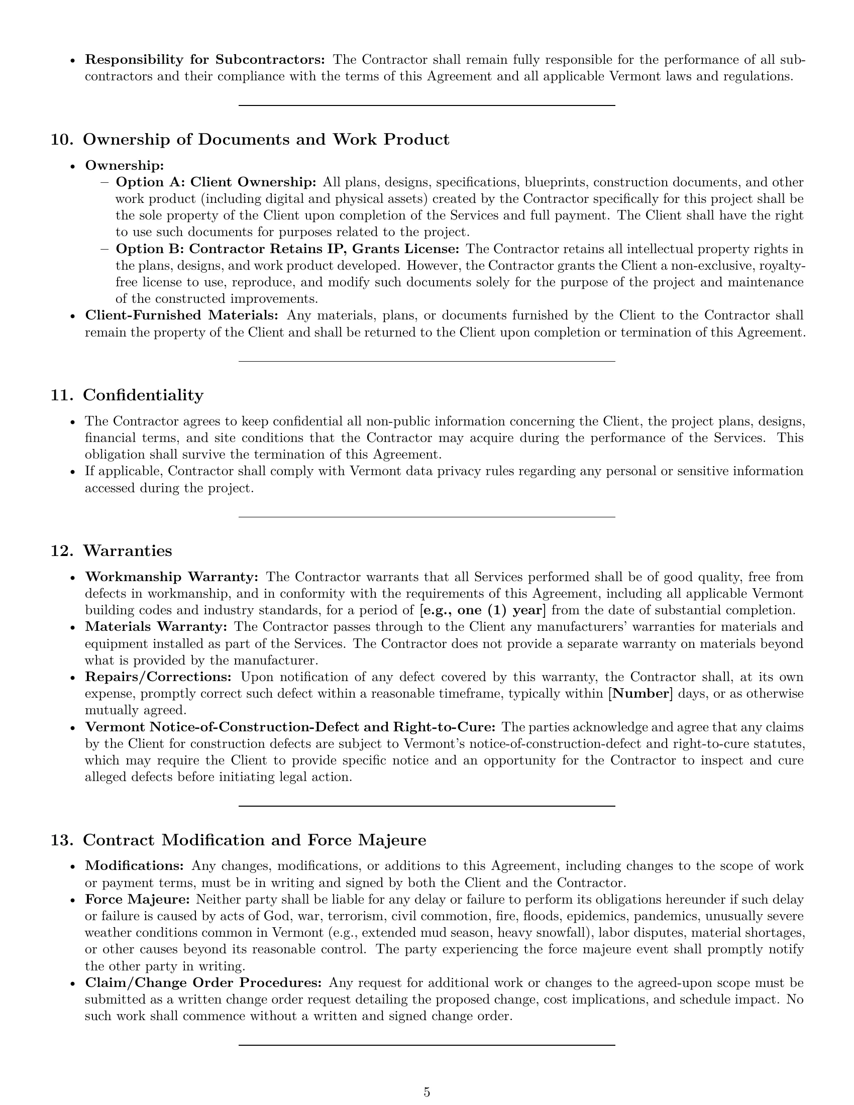 Preview page 5 of Pro Vermont construction independent contractor agreement template