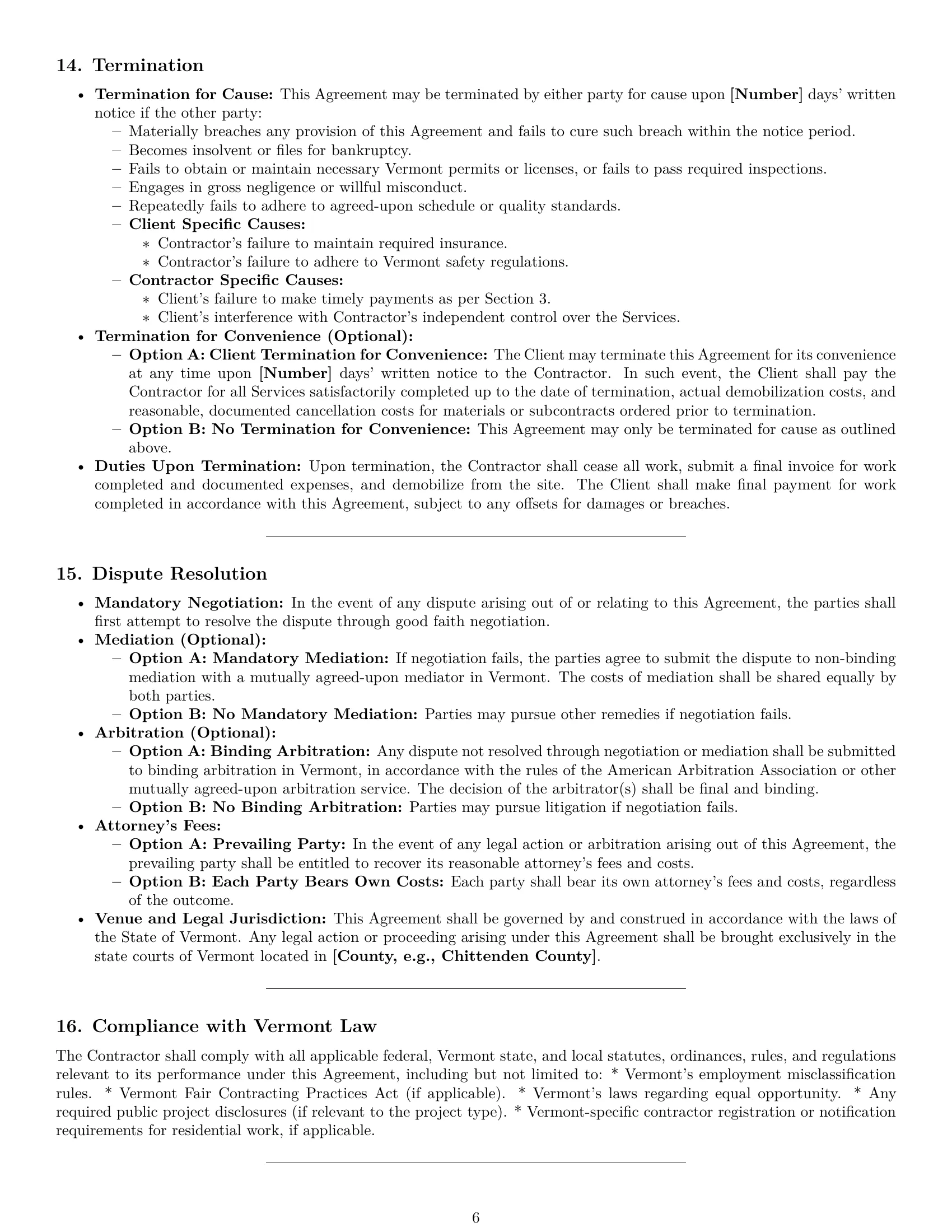 Preview page 6 of Pro Vermont construction independent contractor agreement template