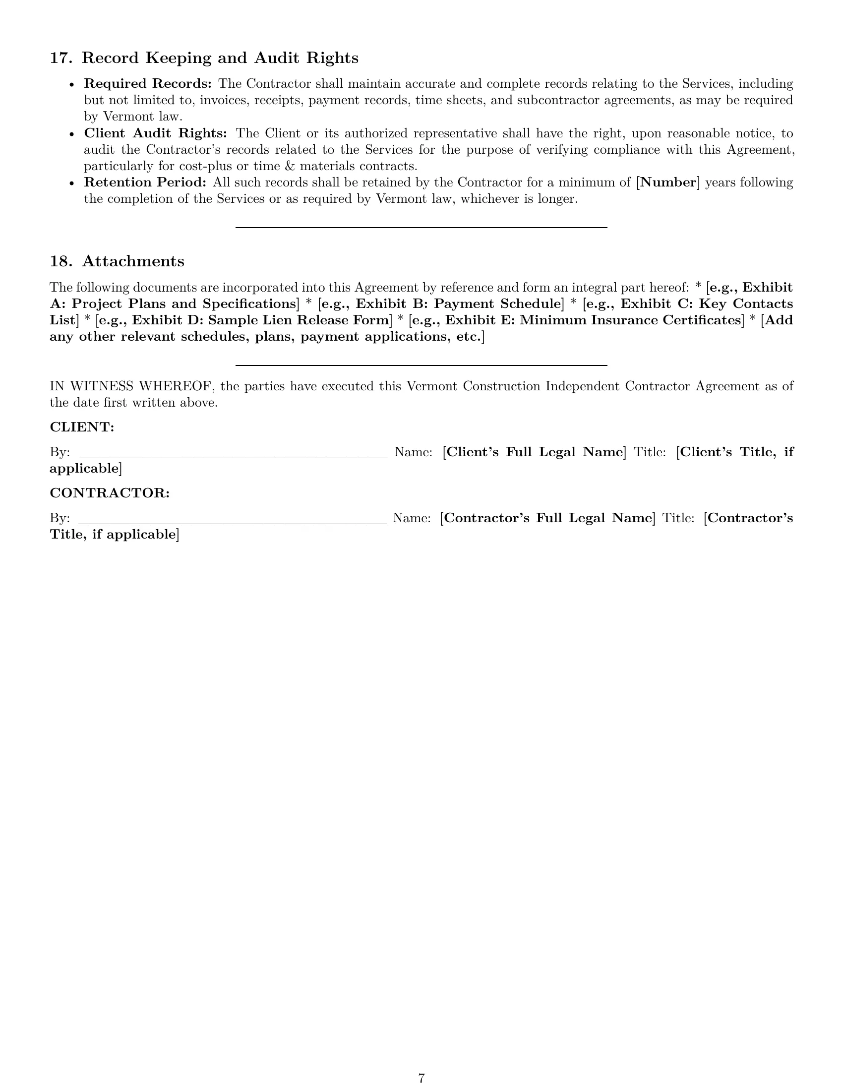 Preview page 7 of Pro Vermont construction independent contractor agreement template