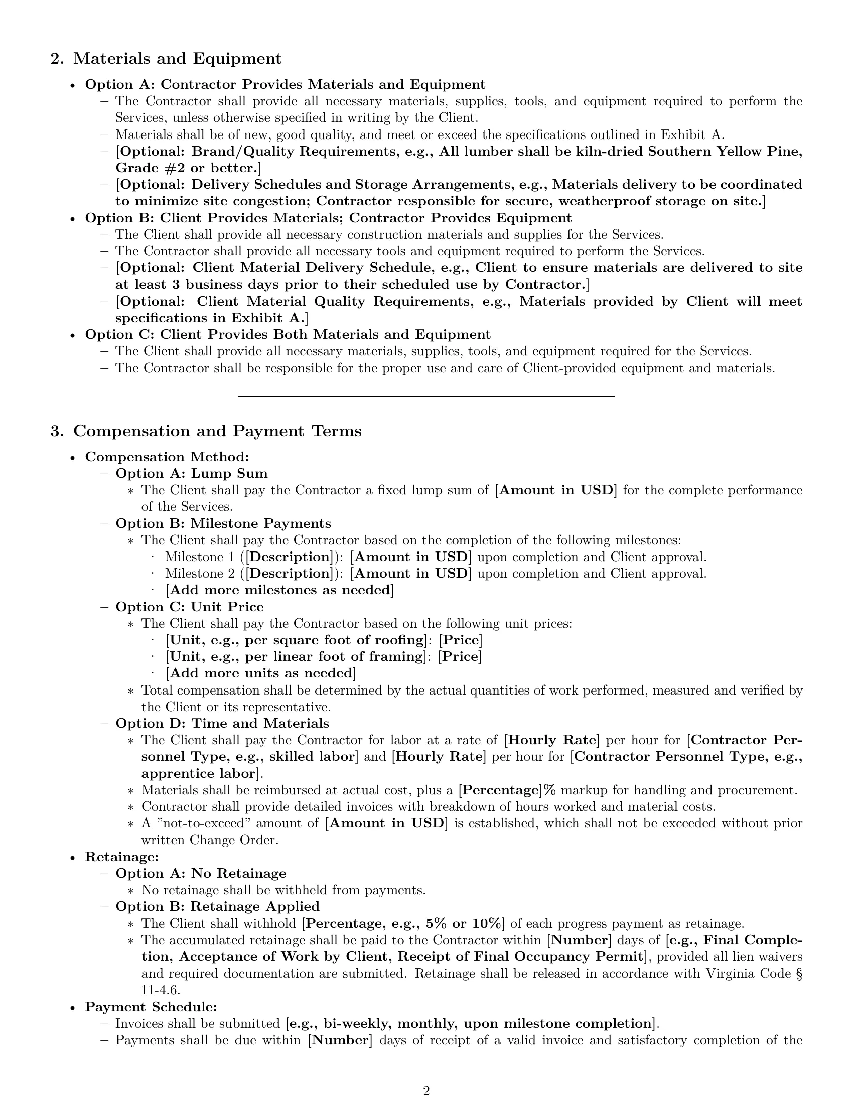 Preview page 2 of Pro Virginia construction independent contractor agreement template