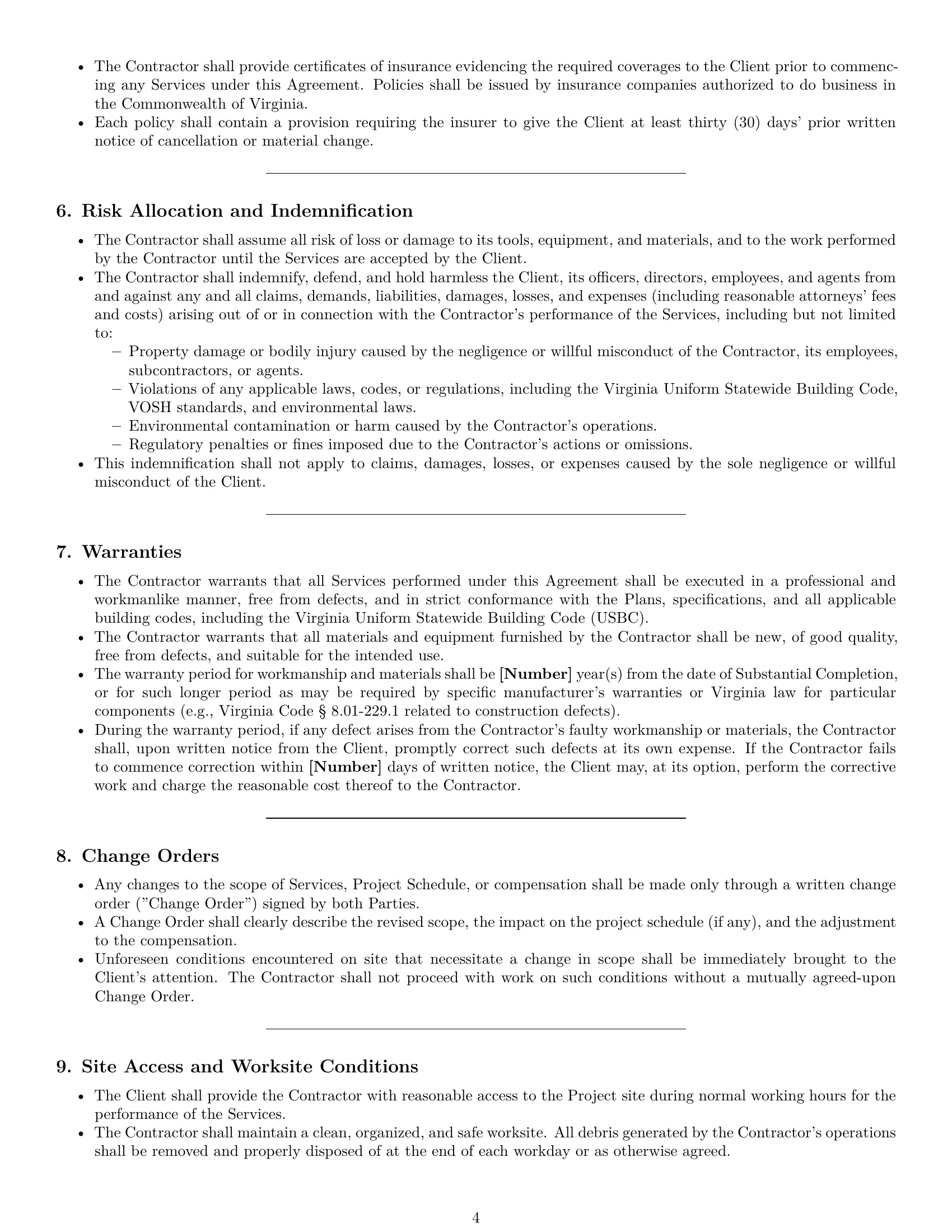 Preview page 4 of Pro Virginia construction independent contractor agreement template