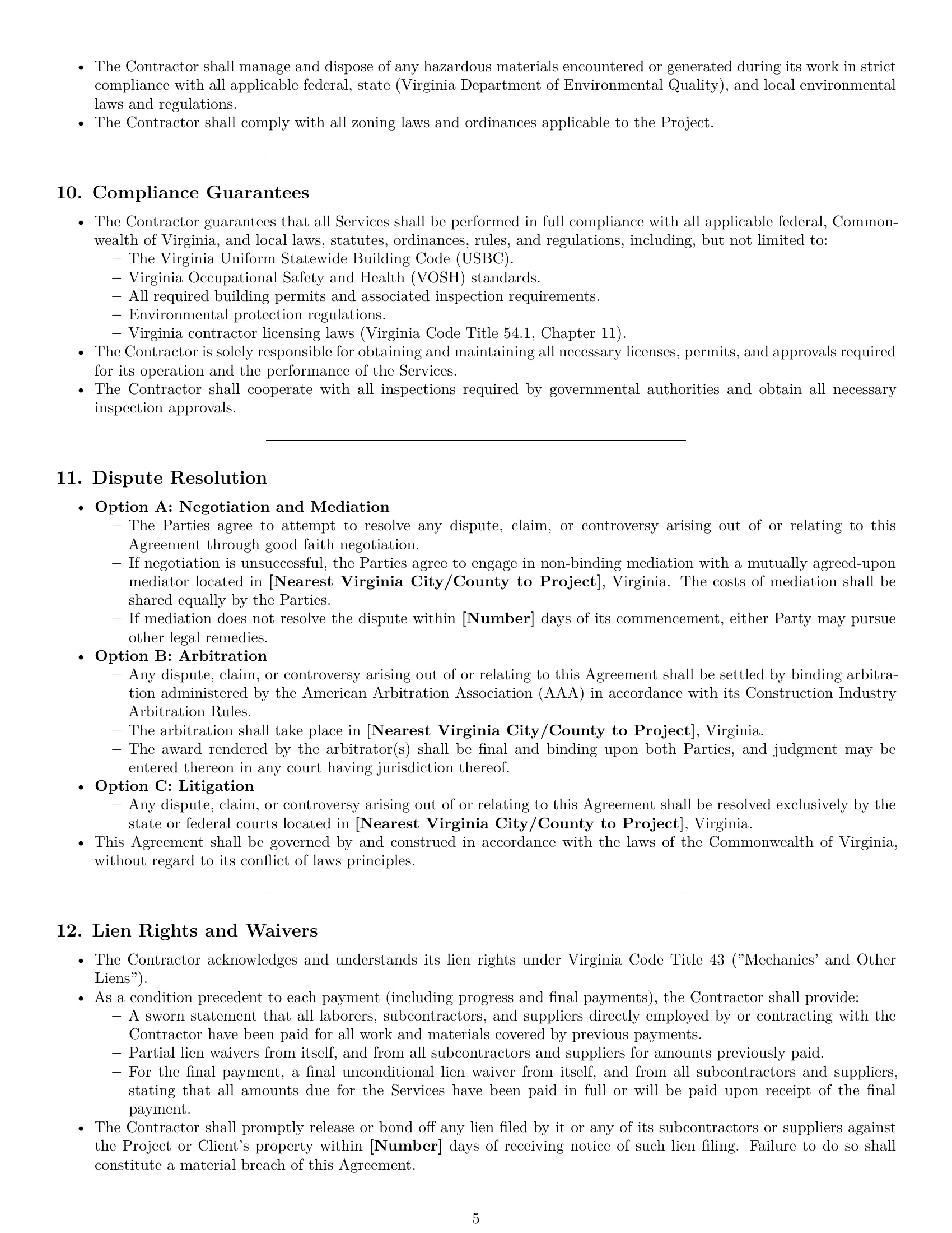 Preview page 5 of Pro Virginia construction independent contractor agreement template