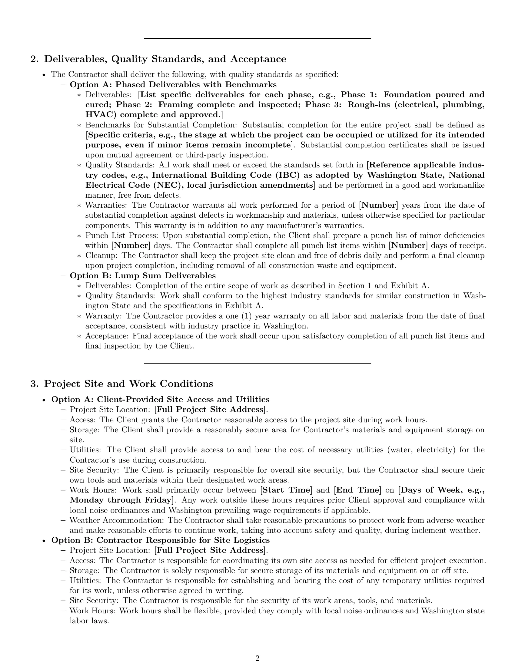 Preview page 2 of Pro Washington construction independent contractor agreement template