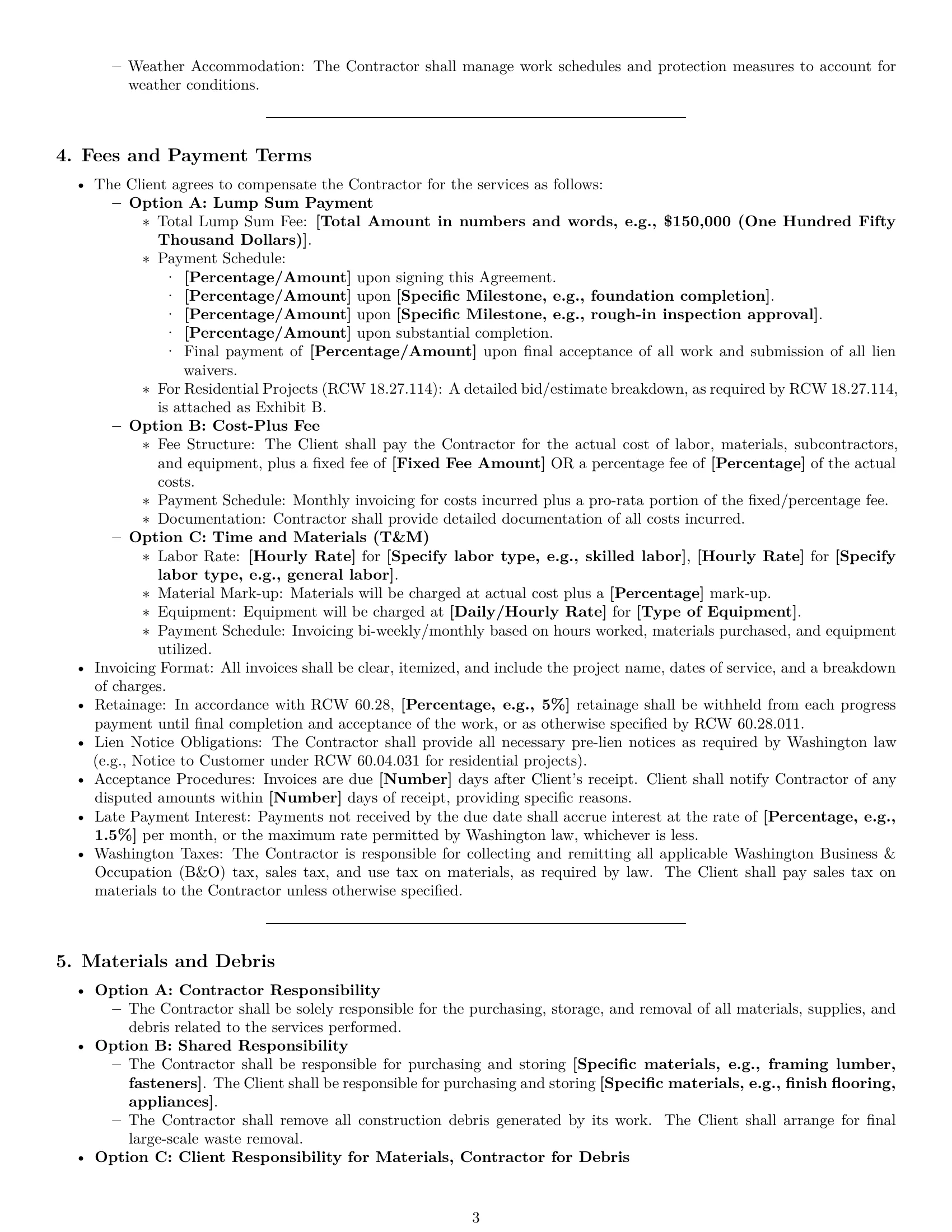 Preview page 3 of Pro Washington construction independent contractor agreement template