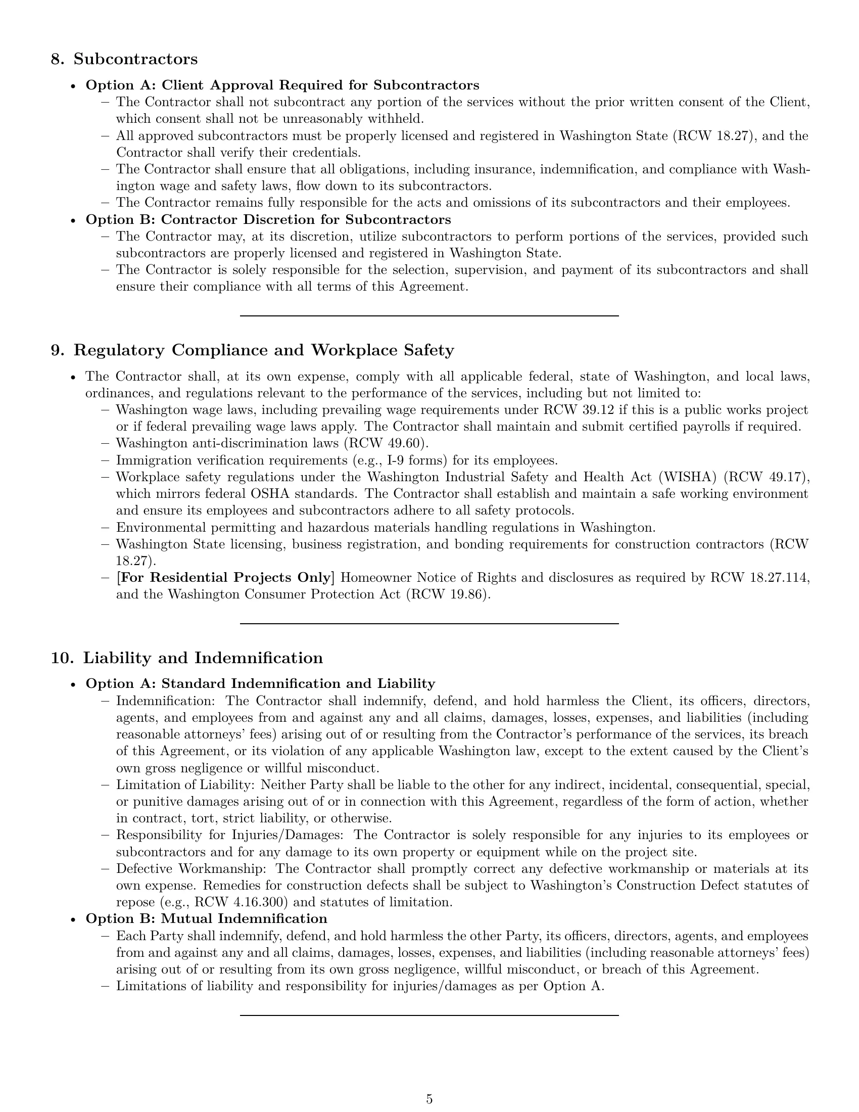 Preview page 5 of Pro Washington construction independent contractor agreement template