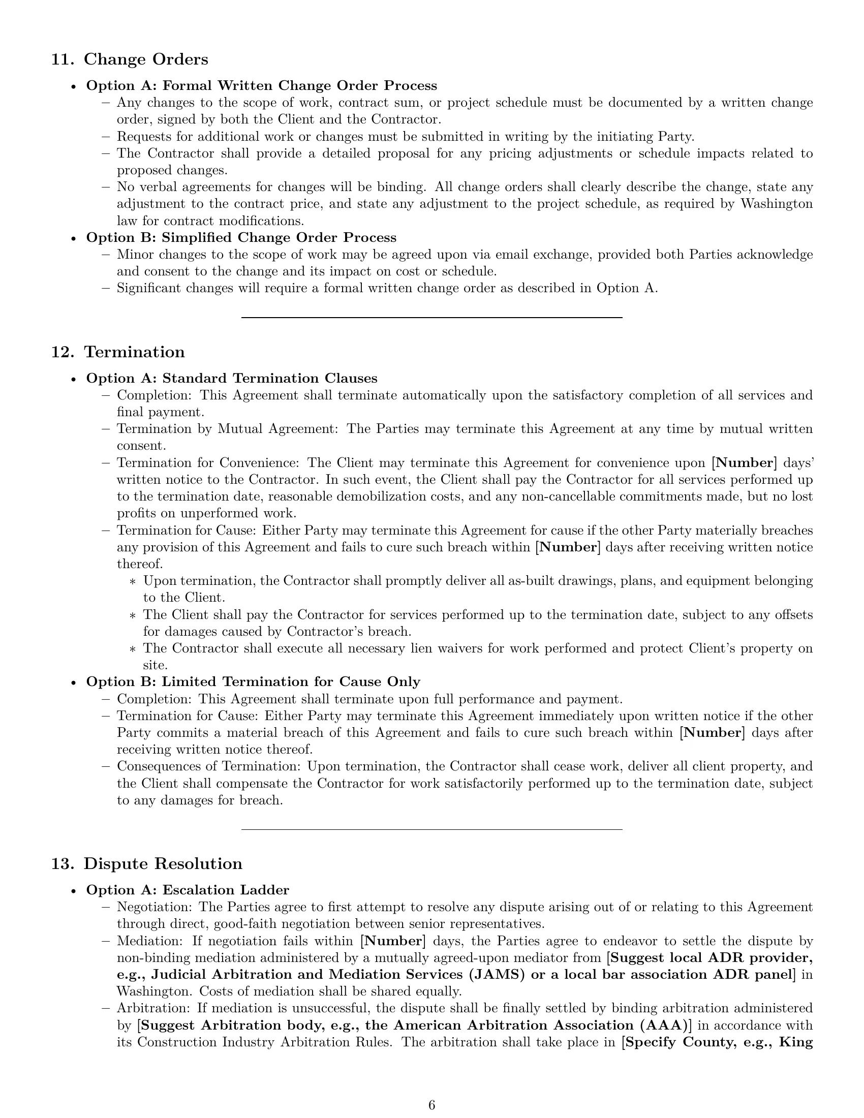 Preview page 6 of Pro Washington construction independent contractor agreement template