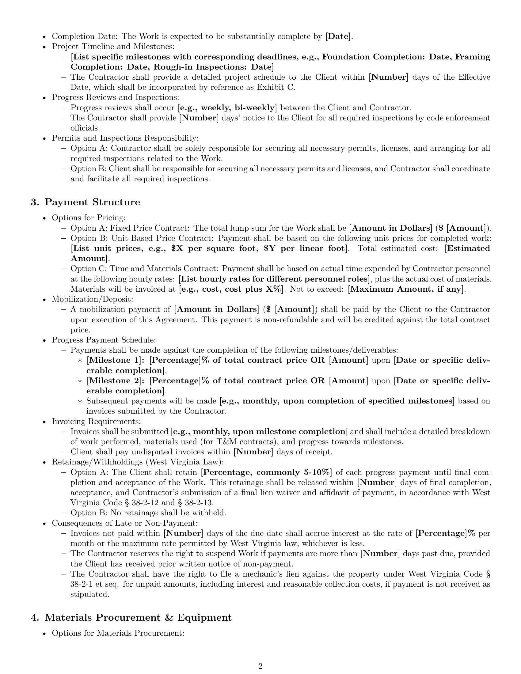 Preview page 2 of Pro West Virginia construction independent contractor agreement template