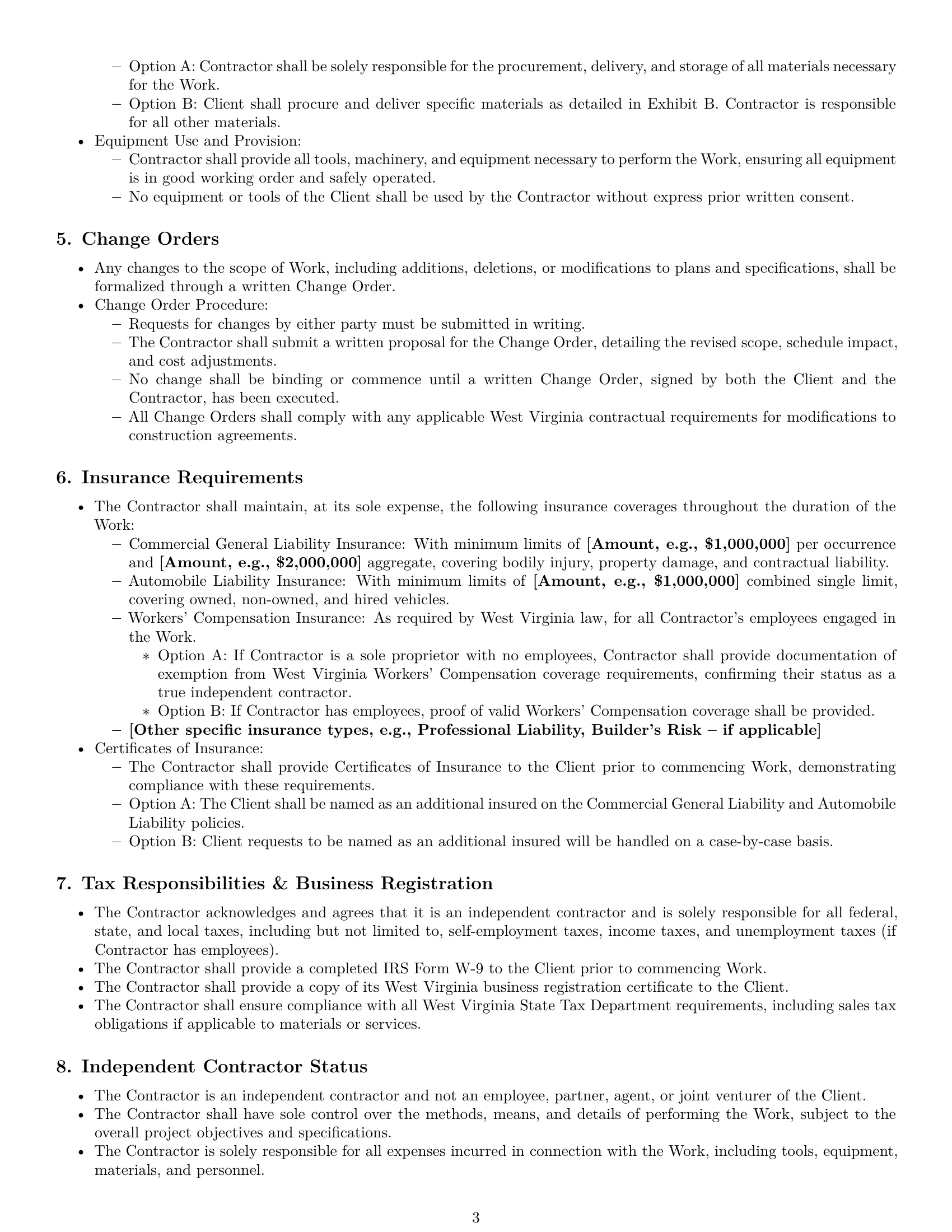 Preview page 3 of Pro West Virginia construction independent contractor agreement template