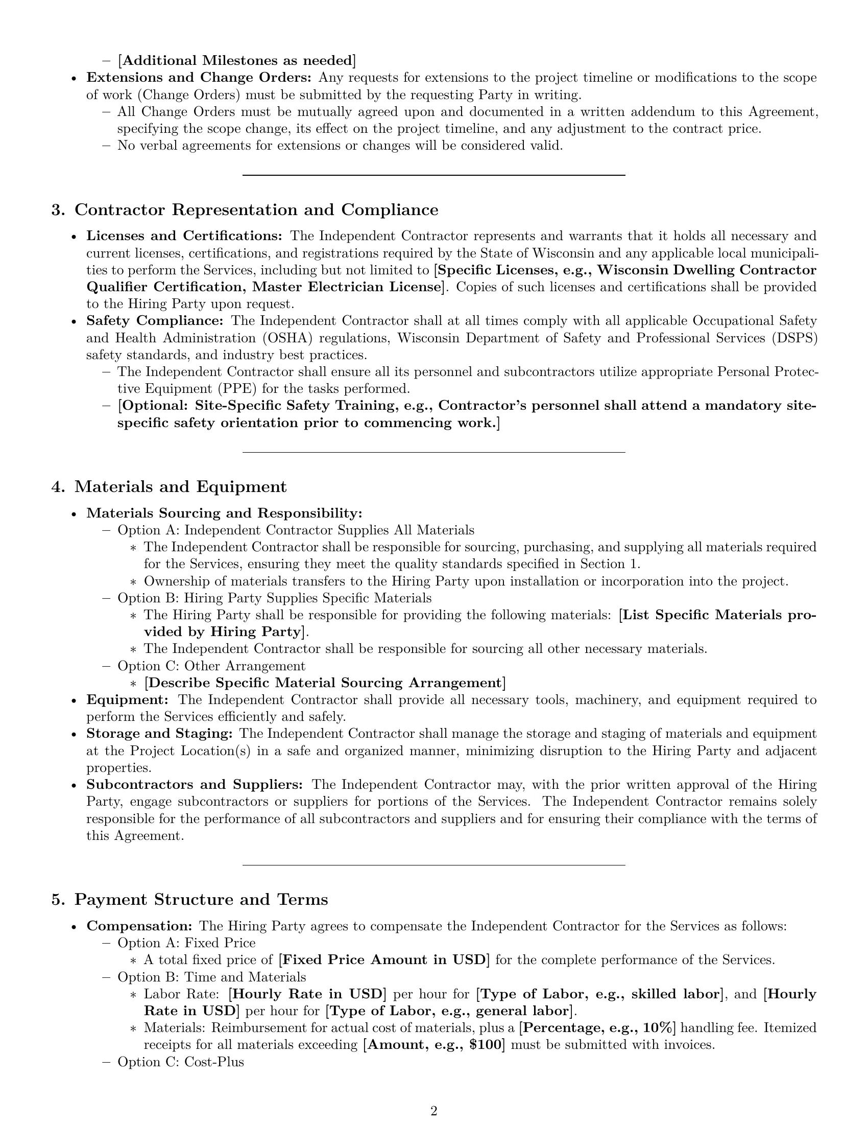 Preview page 2 of Pro Wisconsin construction independent contractor agreement template