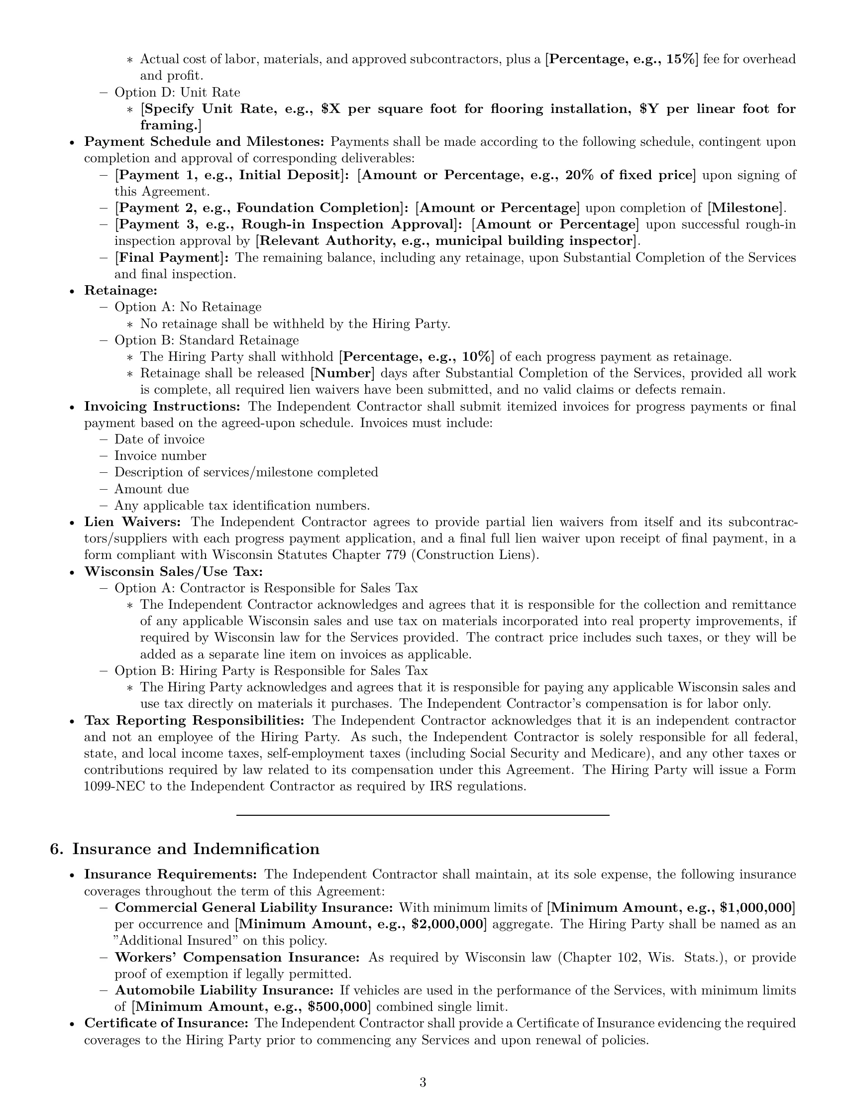 Preview page 3 of Pro Wisconsin construction independent contractor agreement template