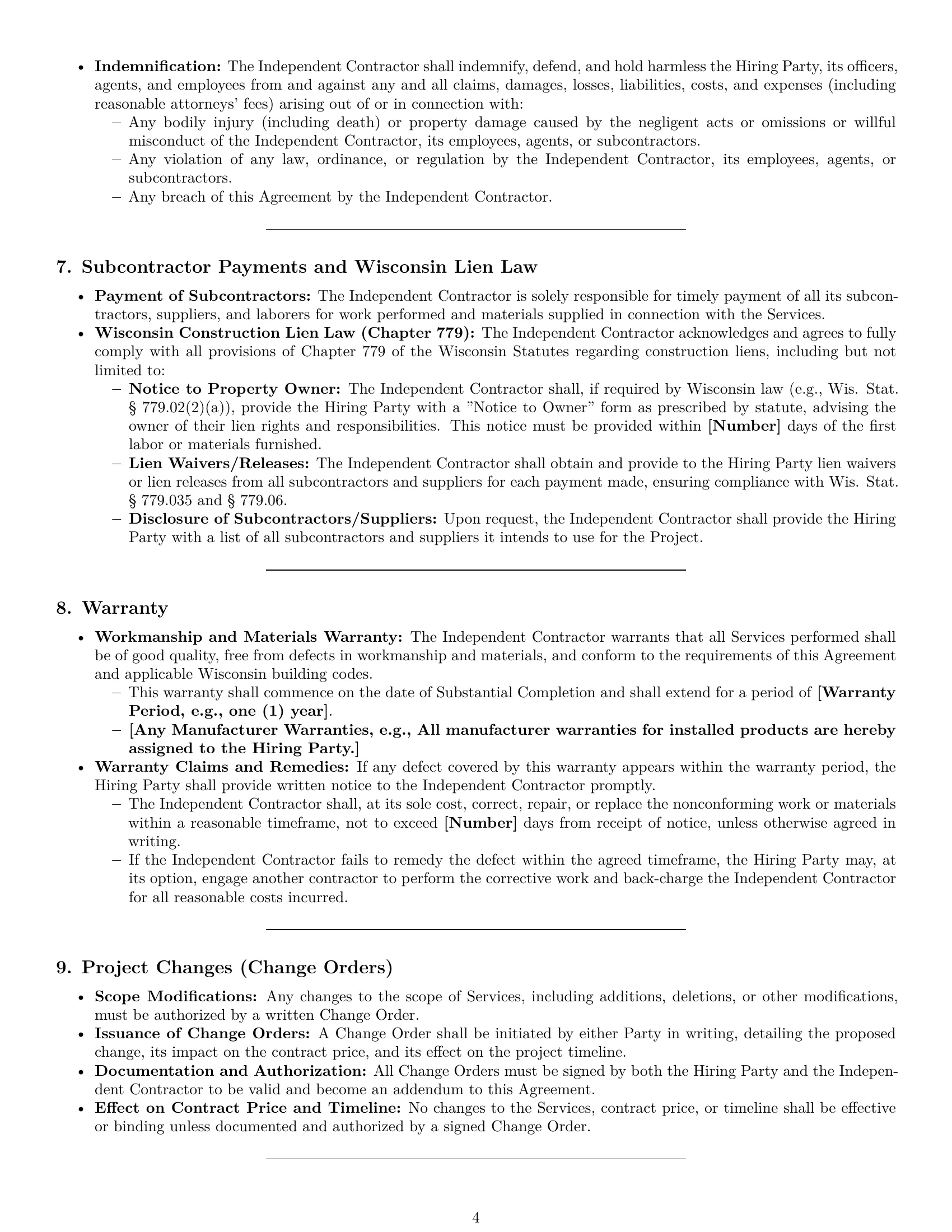 Preview page 4 of Pro Wisconsin construction independent contractor agreement template